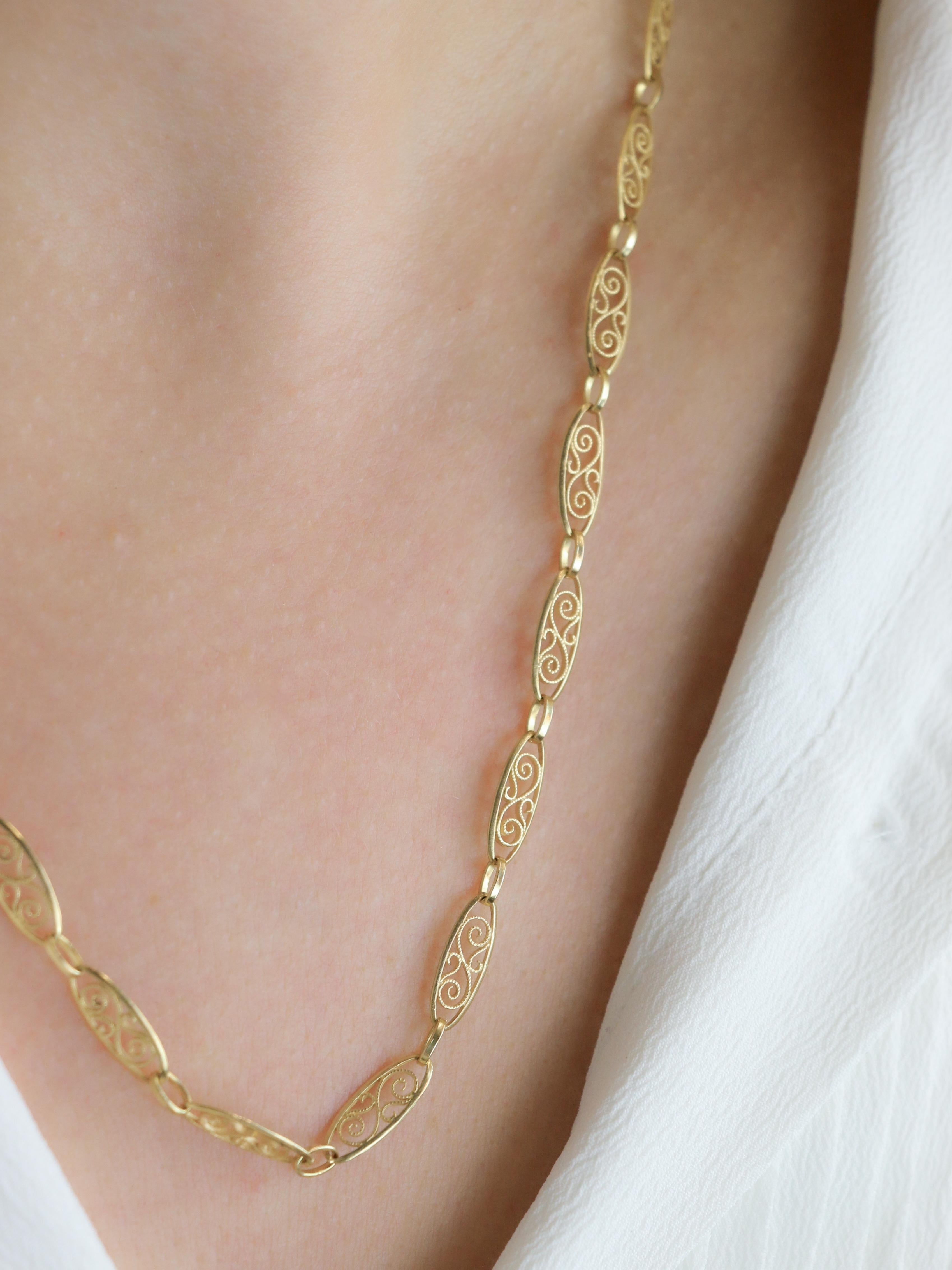 Collier chaîne maille filigrane or jaune