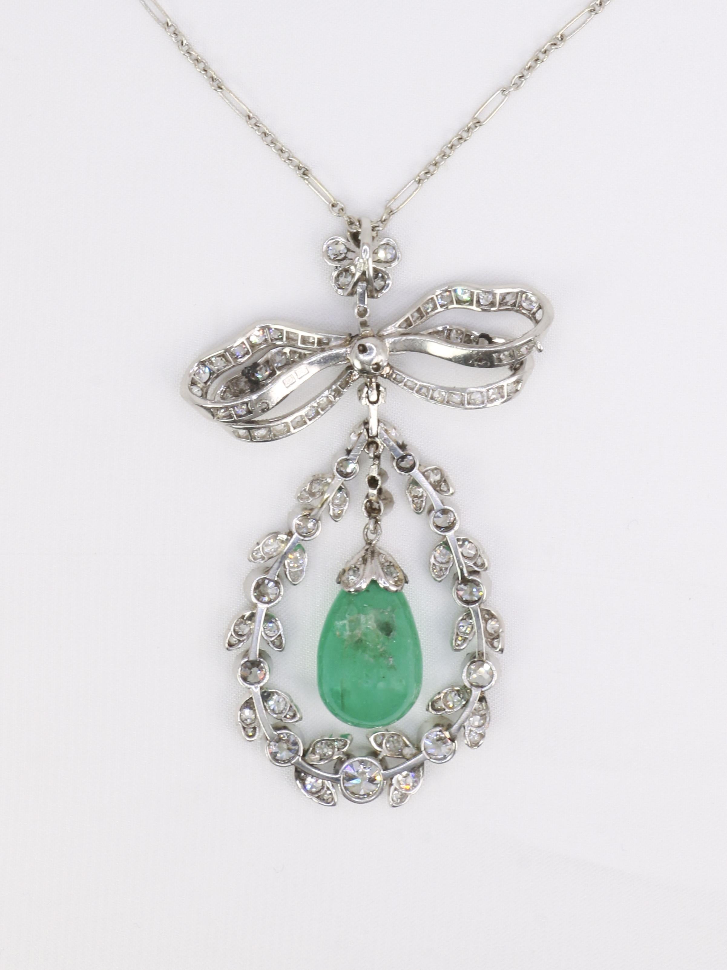 Collier noeud Belle Epoque émeraude diamants