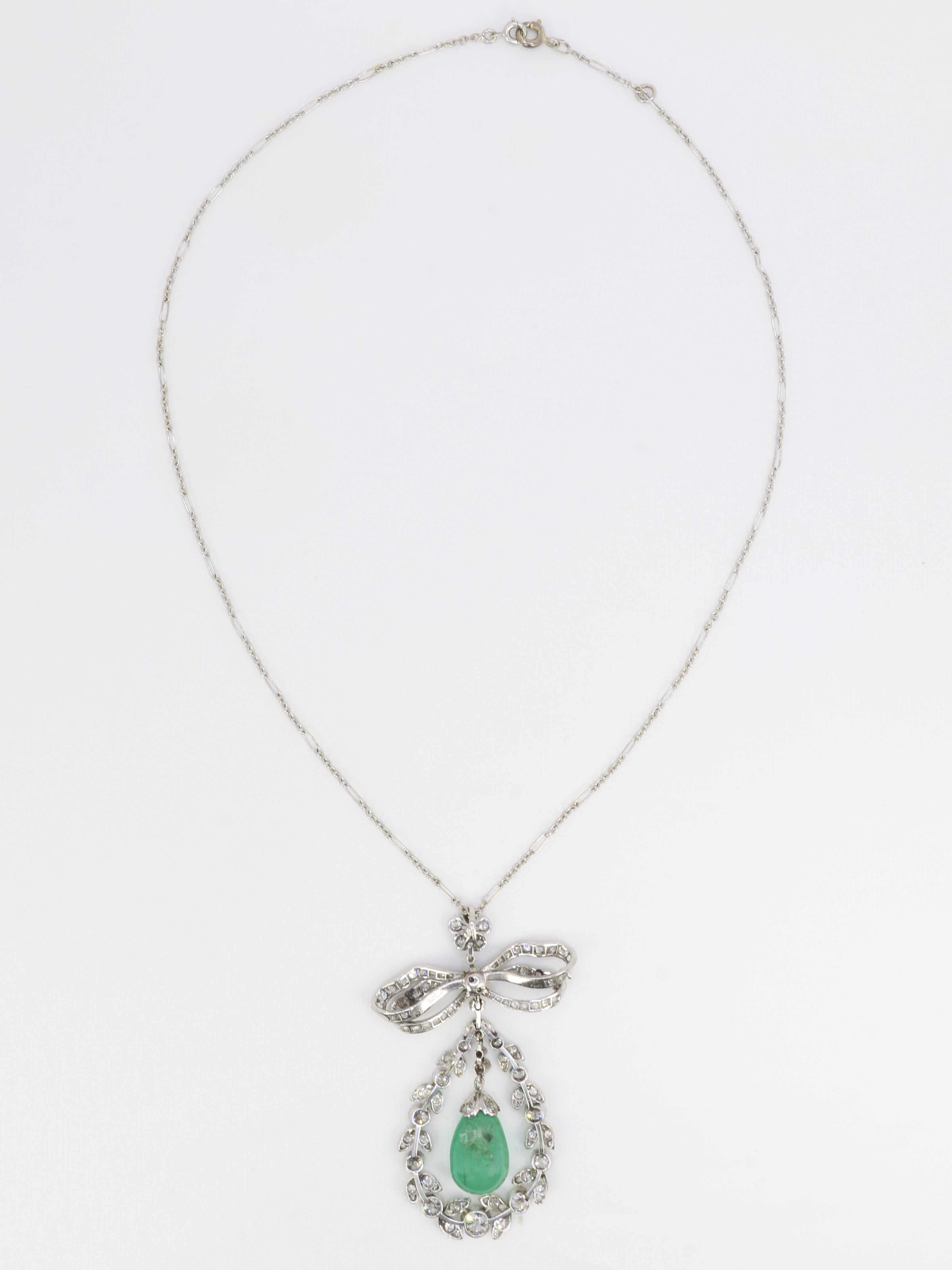 Collier noeud Belle Epoque émeraude diamants