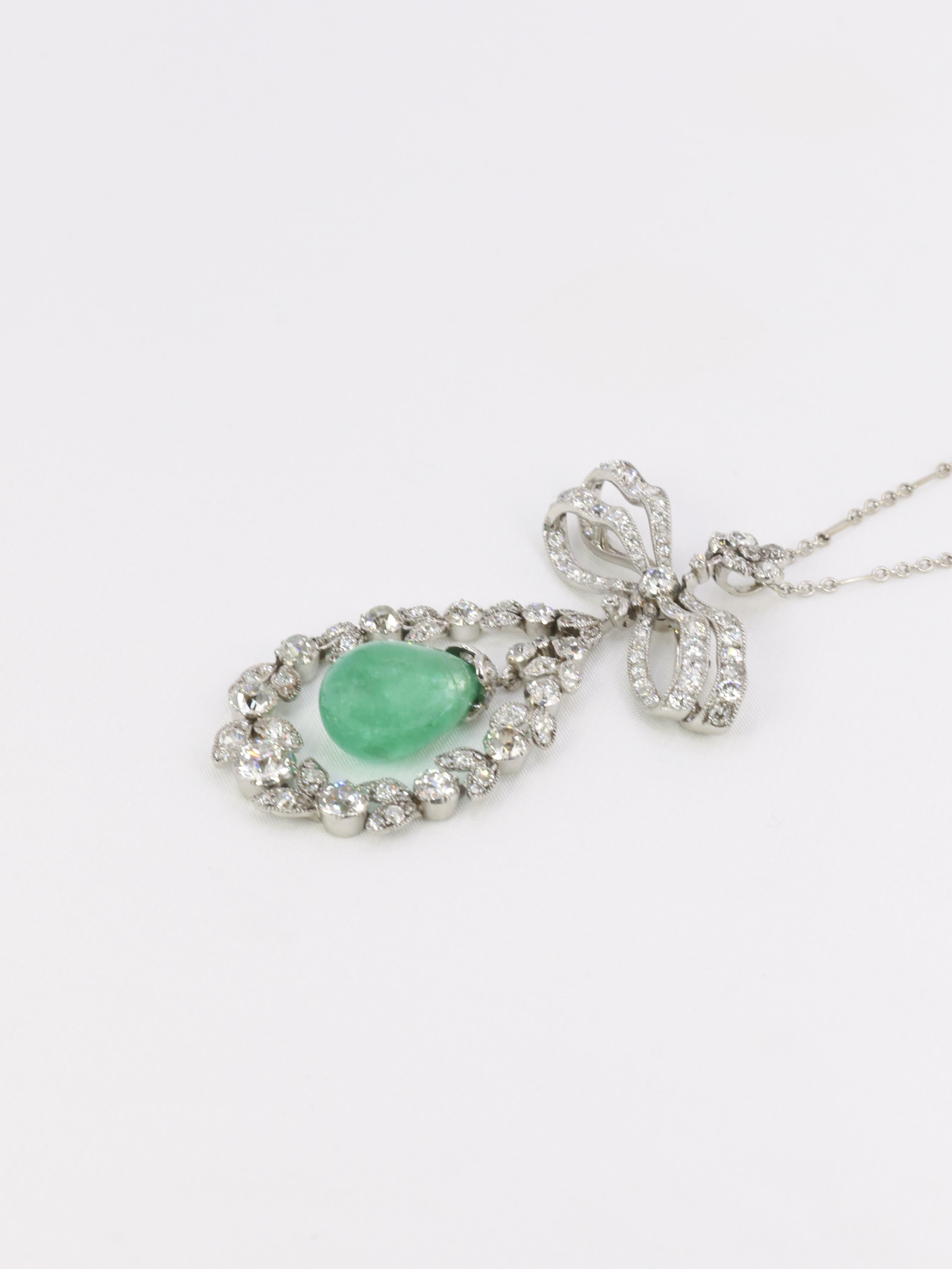 Collier noeud Belle Epoque émeraude diamants