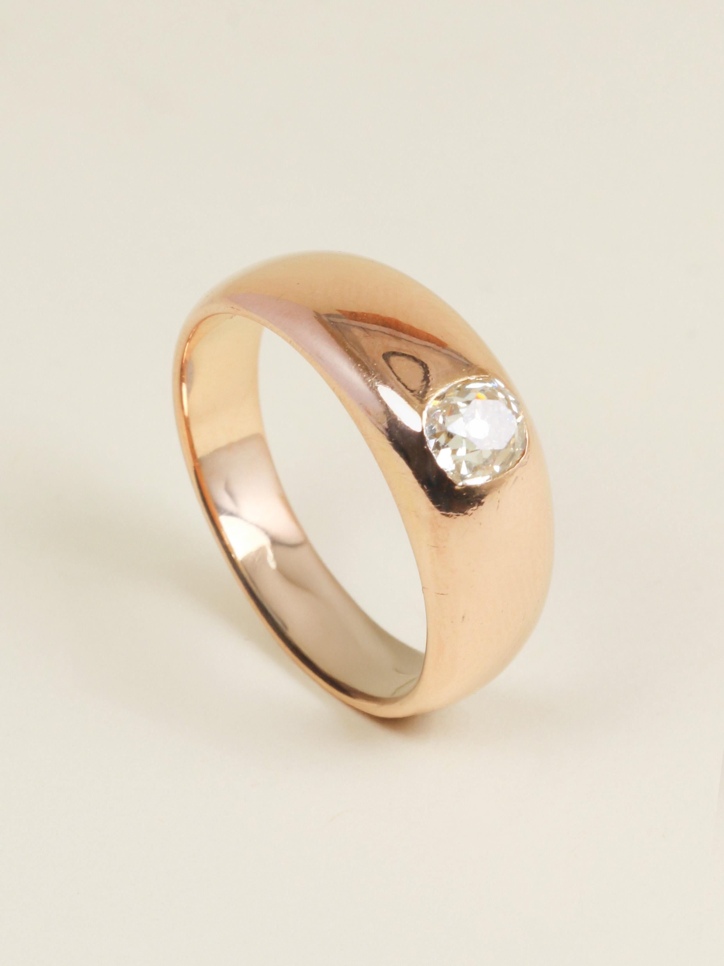 Bague jonc or rose diamant taille ancienne 0,40 carat