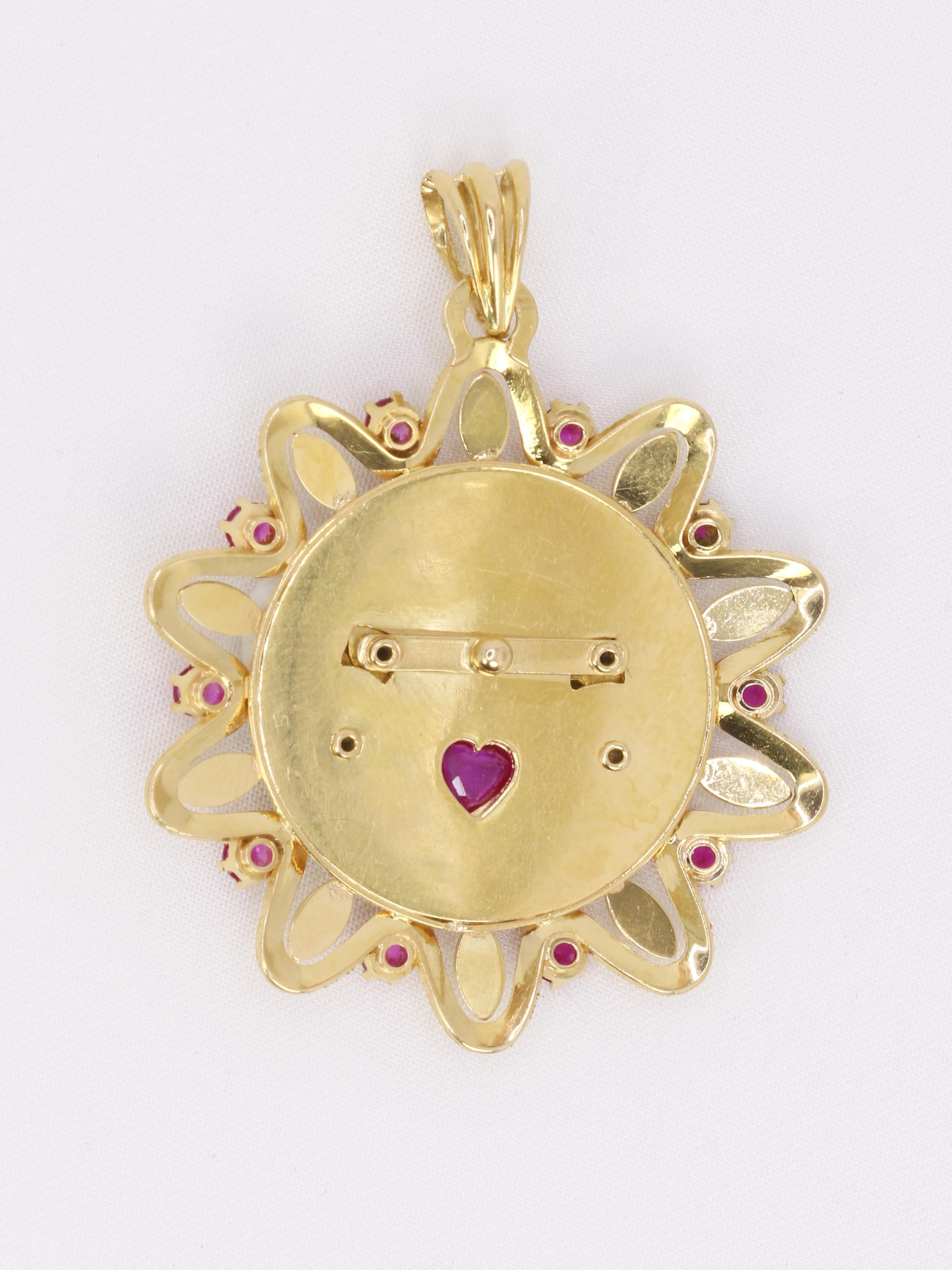 Pendentif or jaune rubis "Il bat pour toi" grand modèle