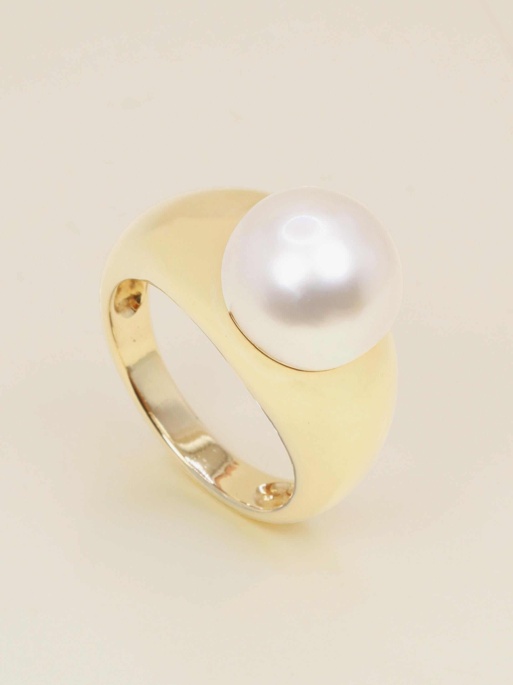 TECLA Bague jonc or jaune Perle bouton