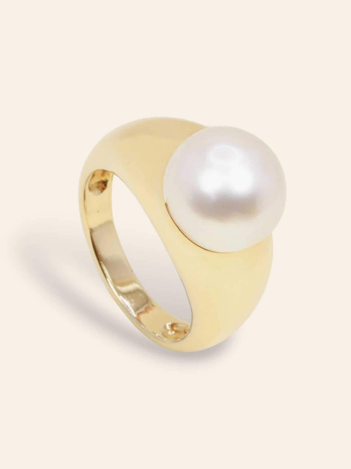 TECLA Bague jonc or jaune Perle bouton