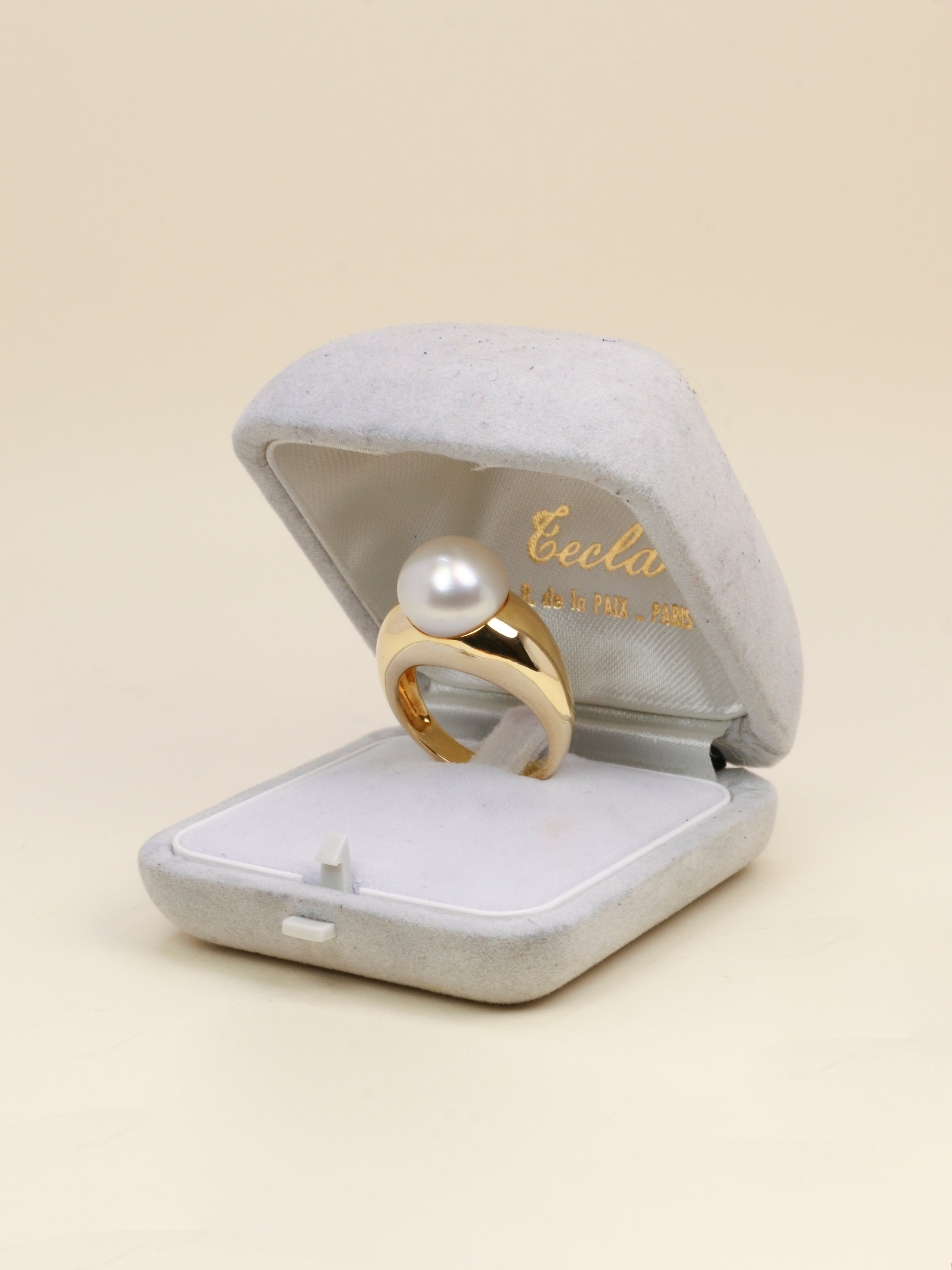 TECLA Bague jonc or jaune Perle bouton