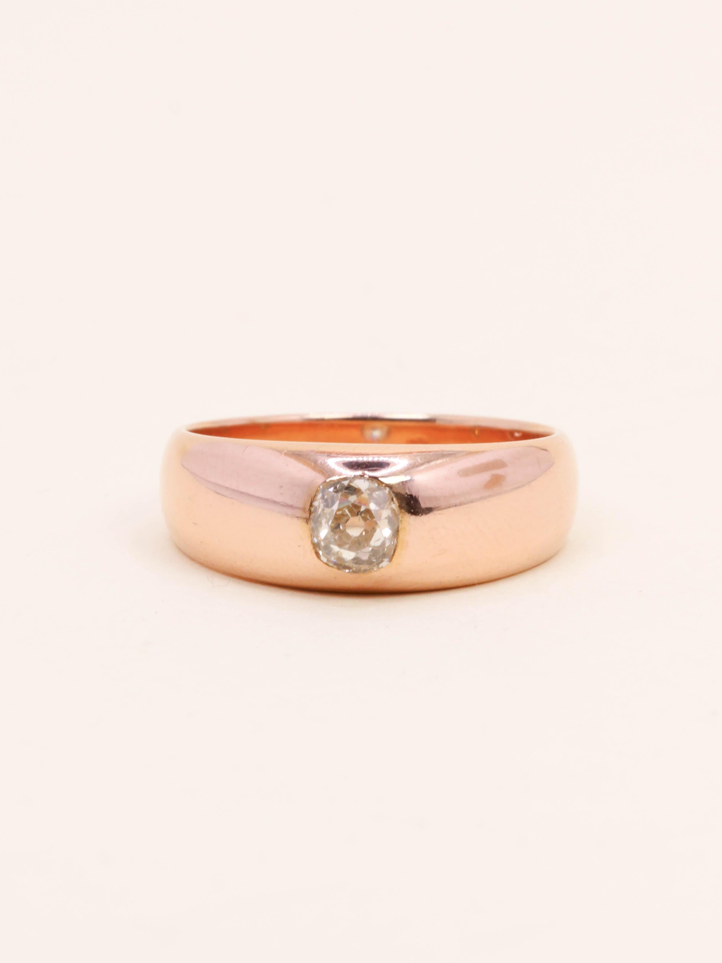 Bague jonc or rose diamant taille ancienne 0,55 carat