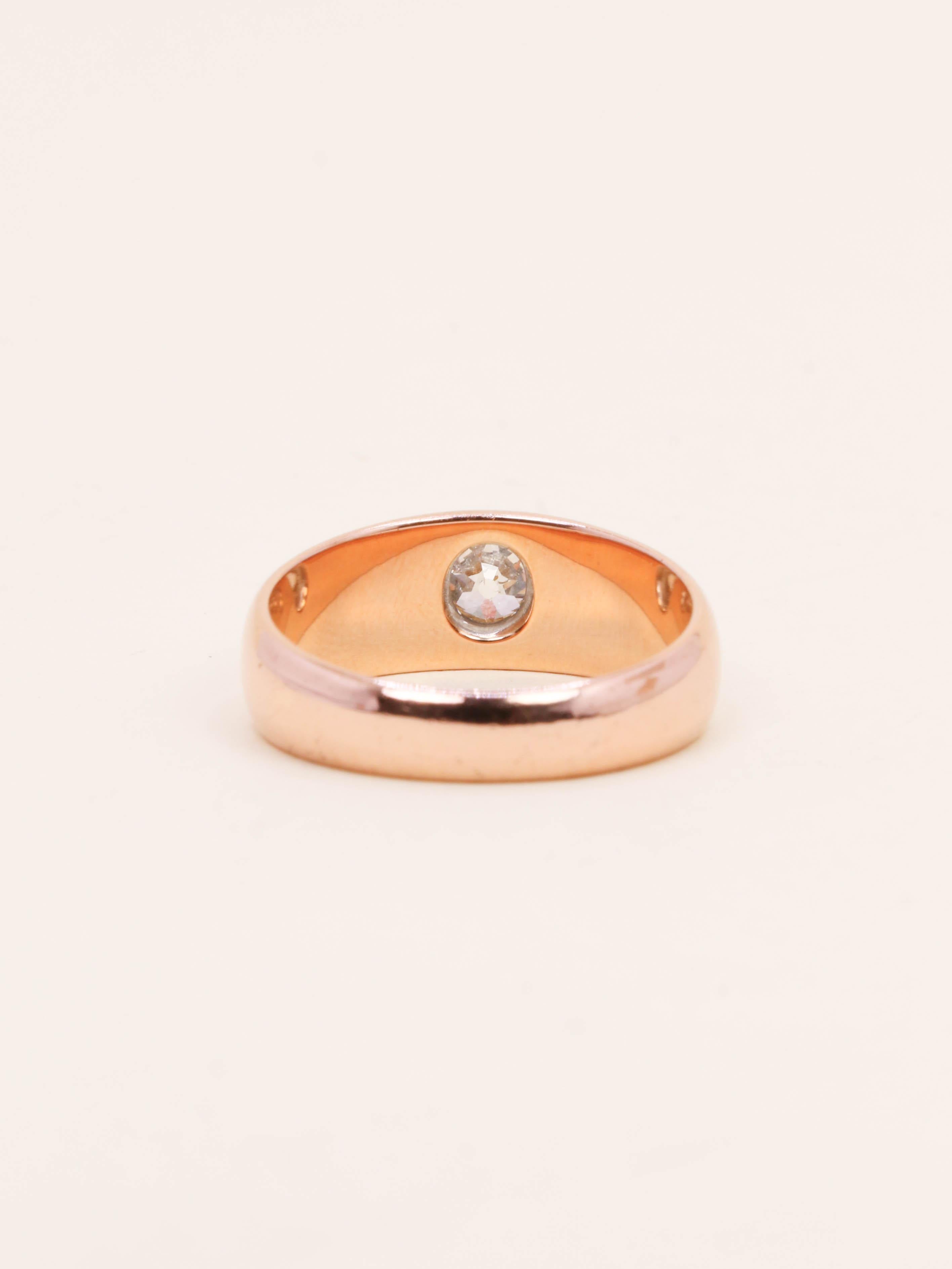 Bague jonc or rose diamant taille ancienne 0,40 carat