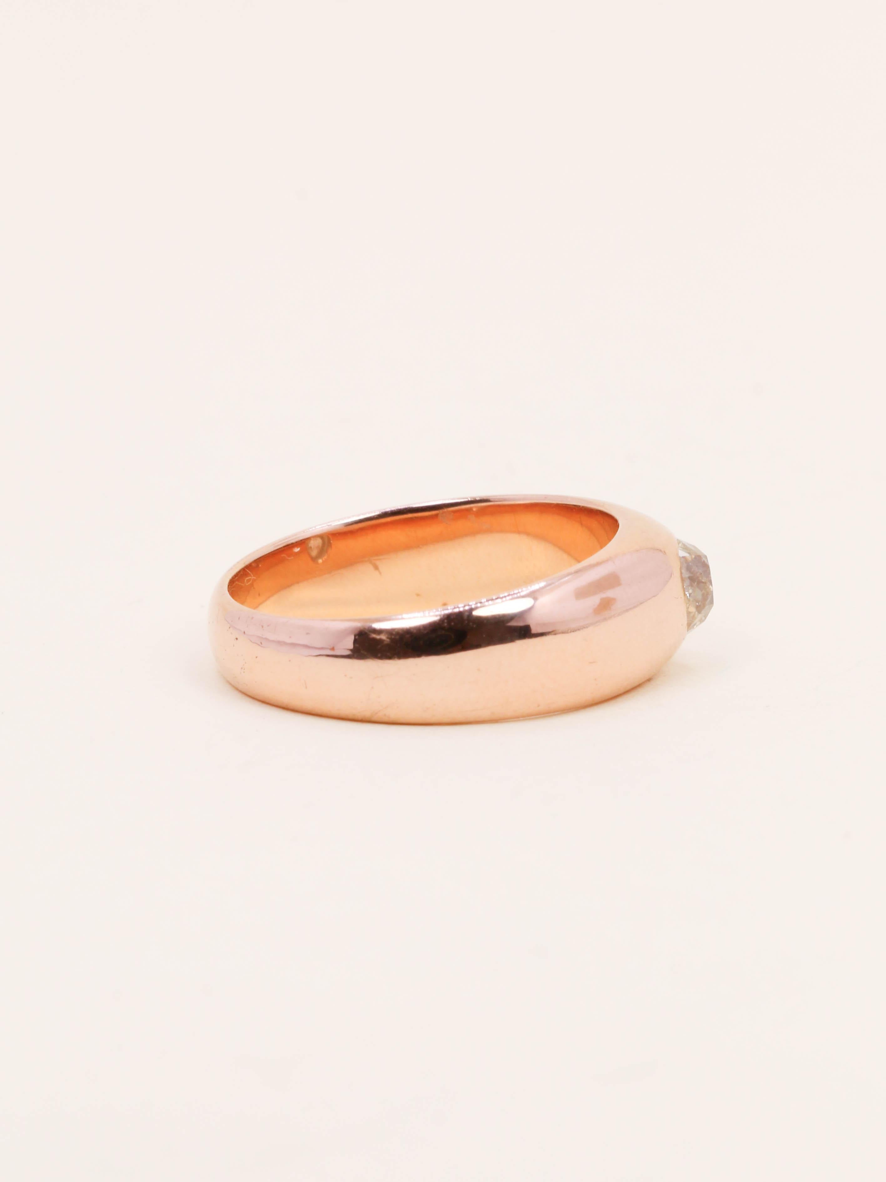 Bague jonc or rose diamant taille ancienne 0,40 carat