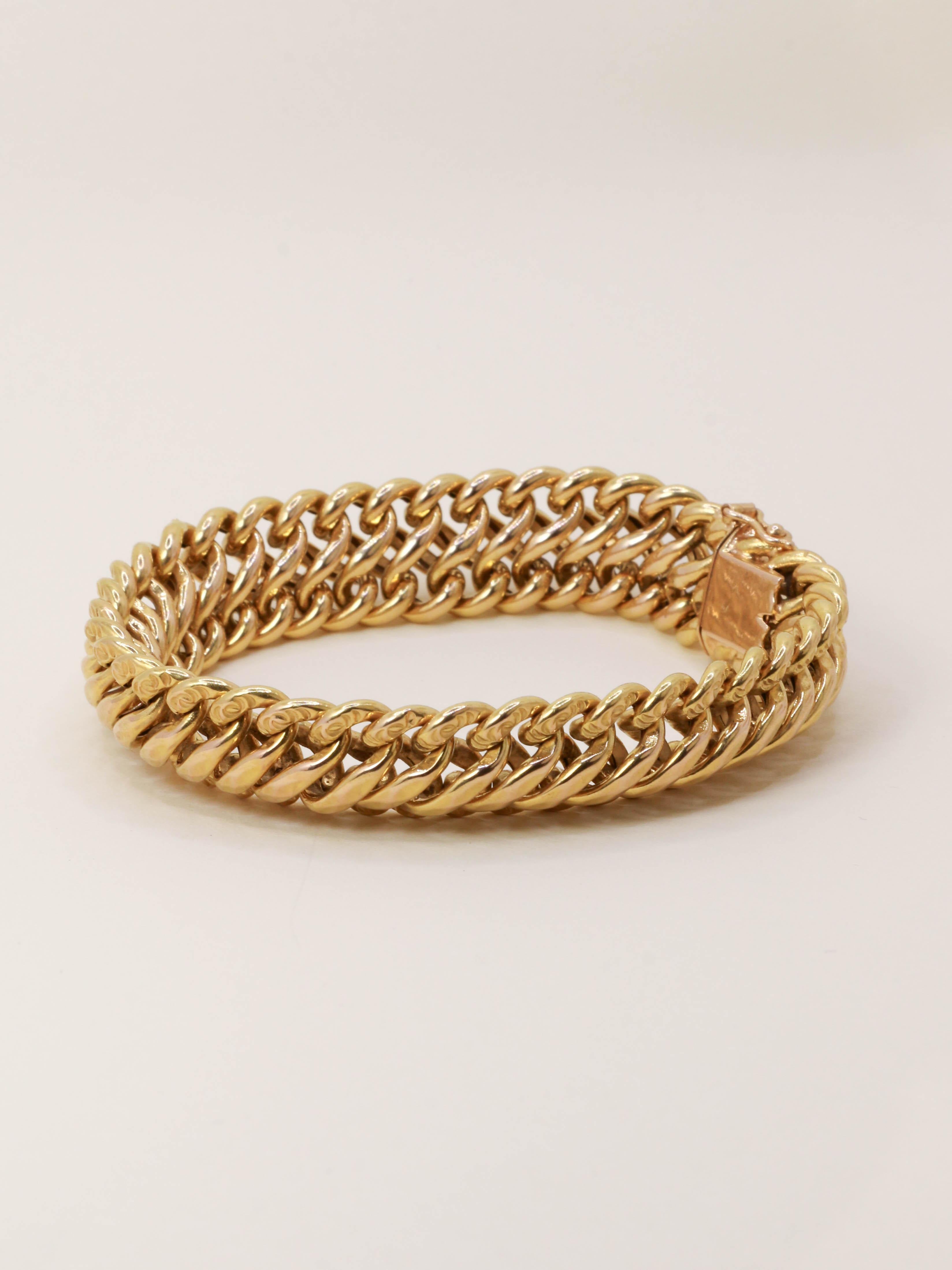Bracelet vintage maille américaine or jaune