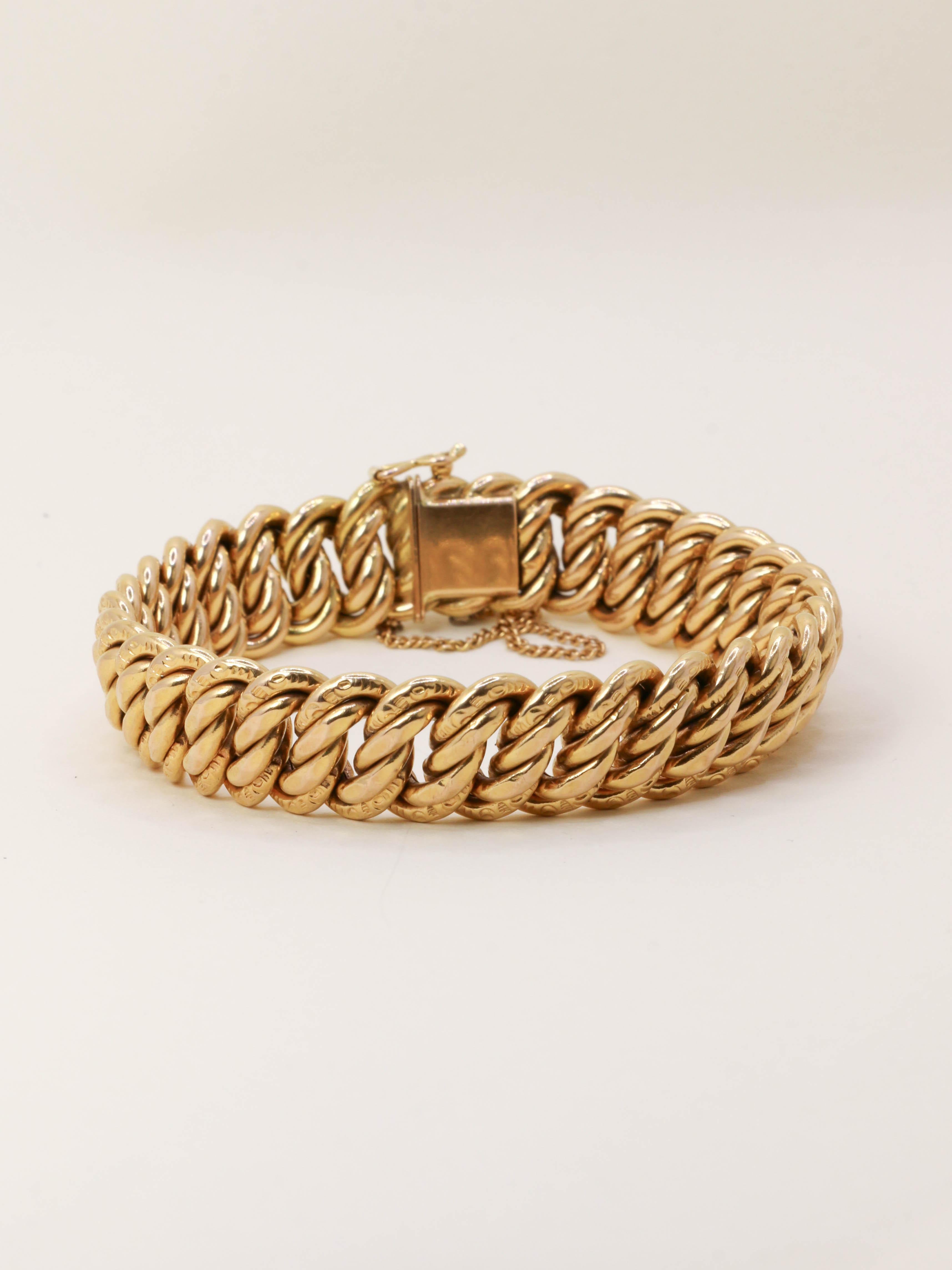 Bracelet vintage maille américaine or jaune