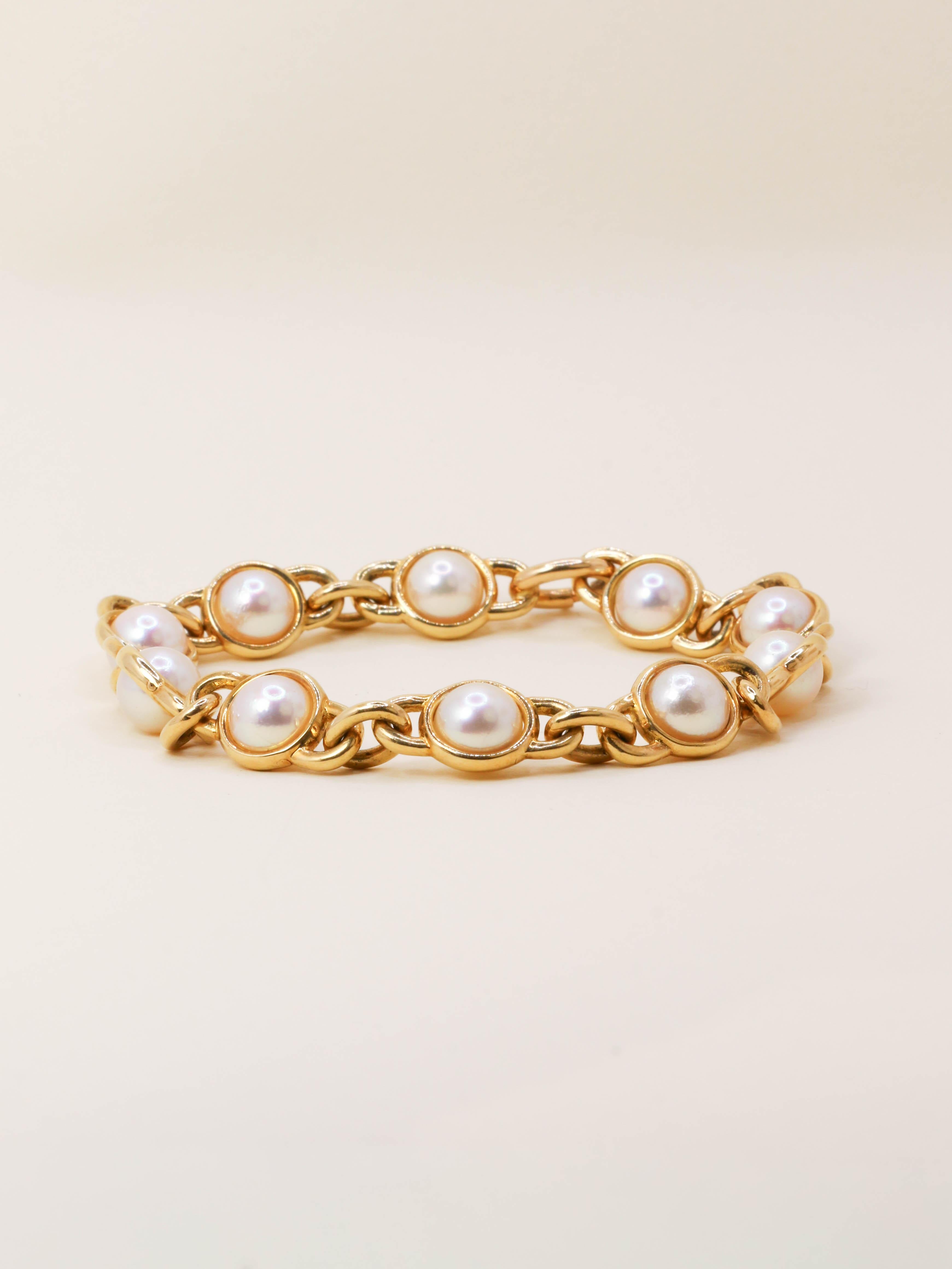 Bracelet chaîne vintage or jaune perles Akoya
