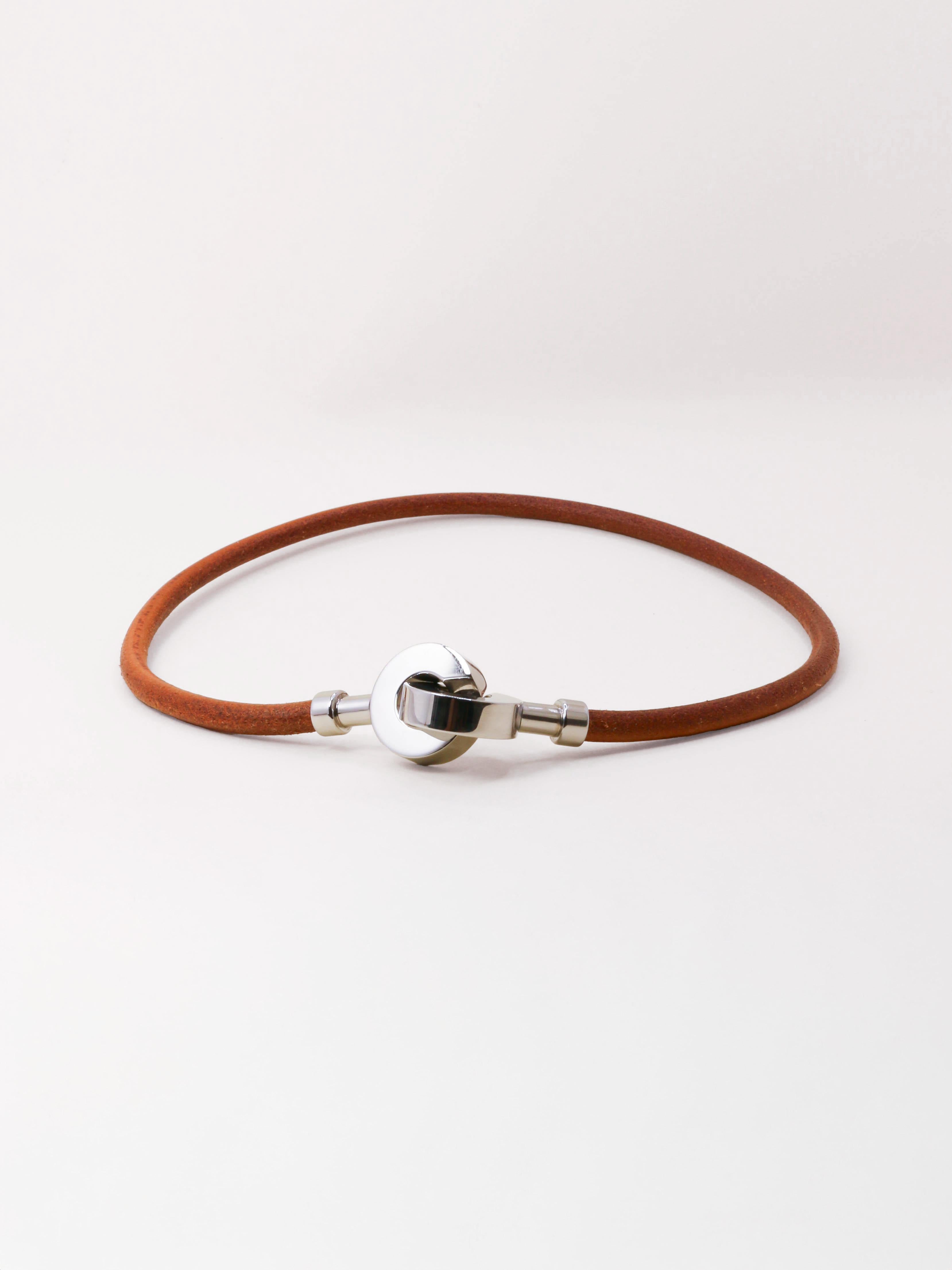 HERMES Collier Bracelet Lancelot cuir marron