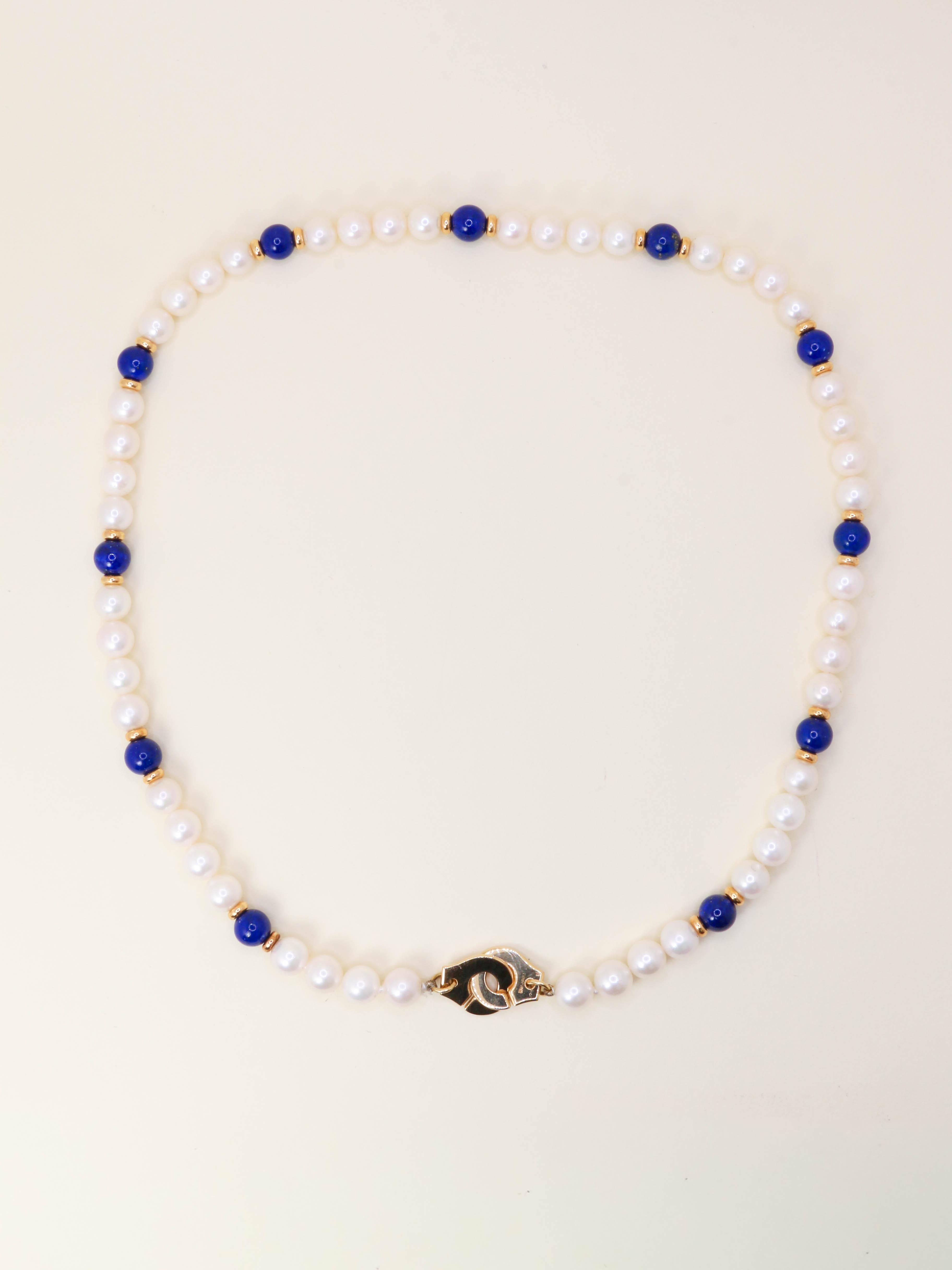 DINH VAN Collier menottes R10 perles & lapis lazuli