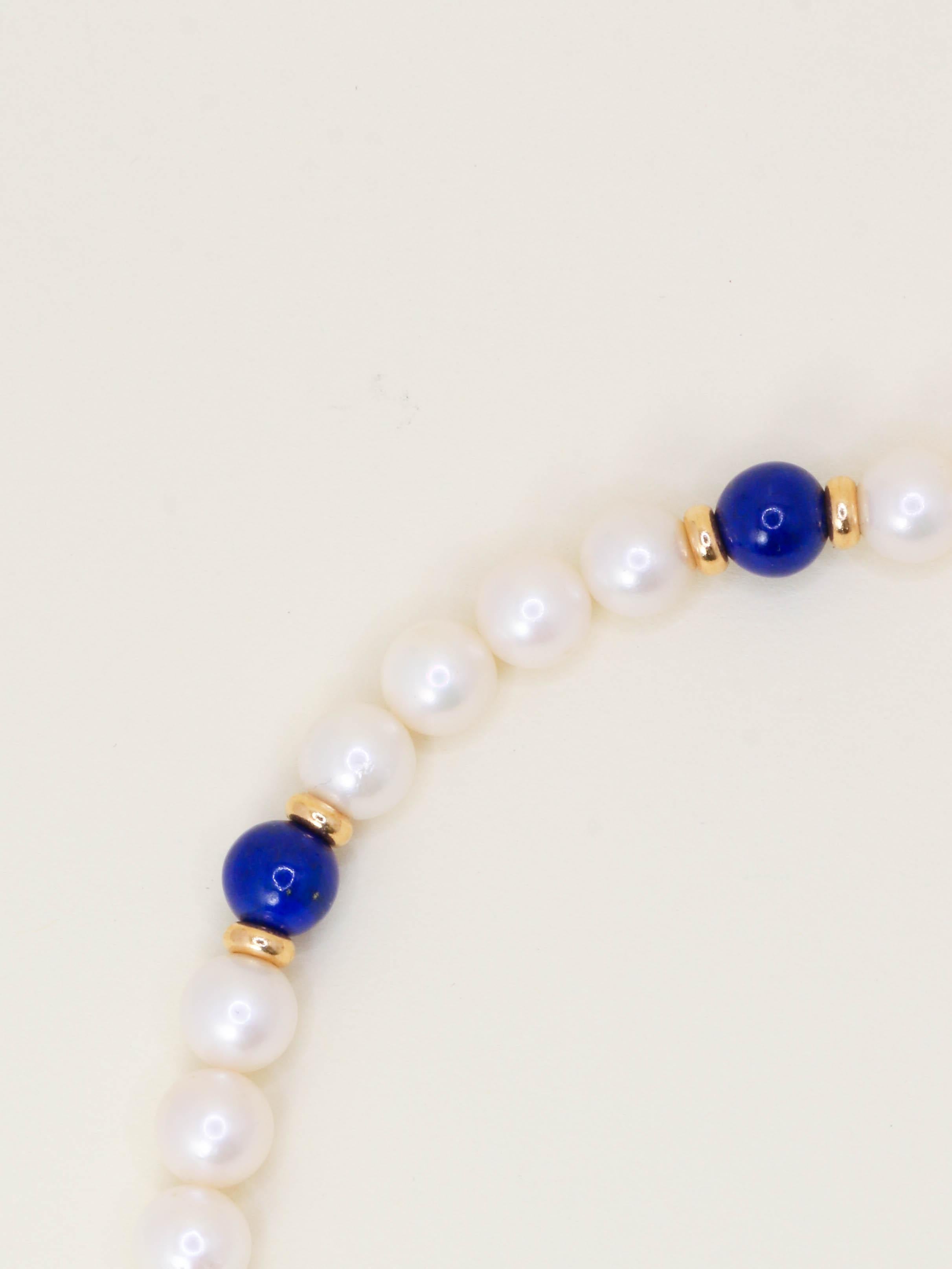 DINH VAN Collier menottes R10 perles & lapis lazuli