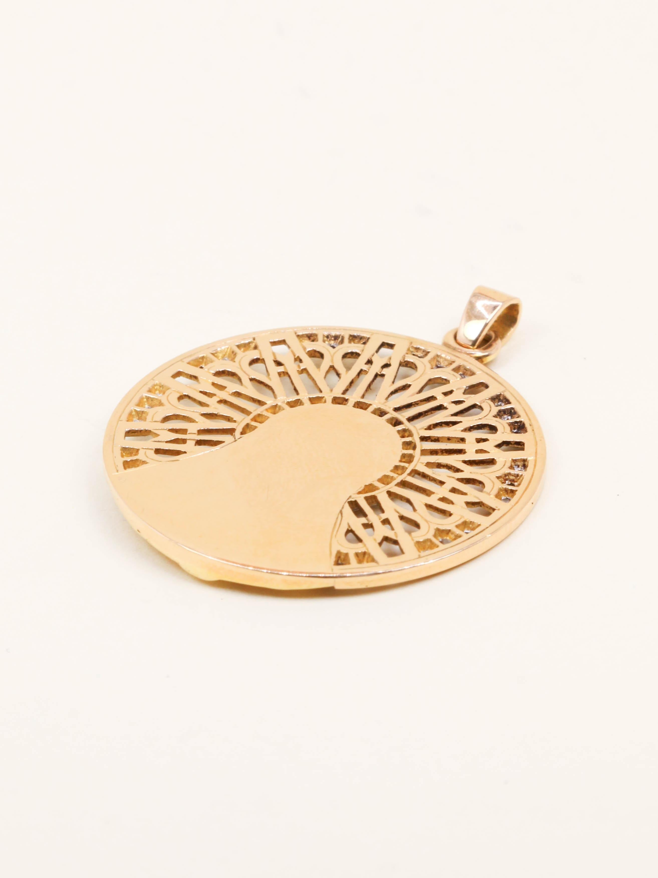 VERNON Medaille Art Nouveau Vierge or jaune diamants taille rose