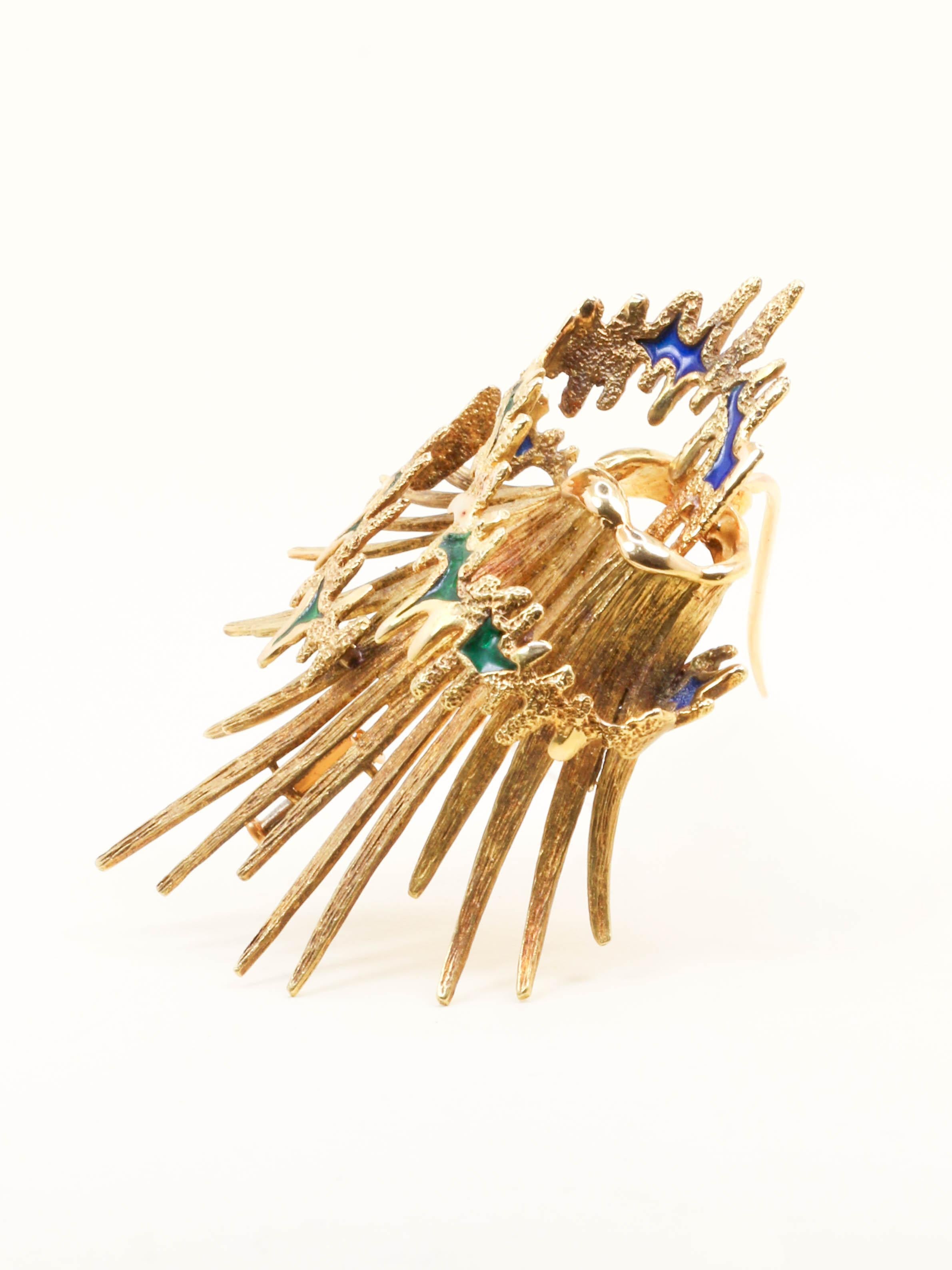 BECKER & BRASIER Broche volcan or jaune email