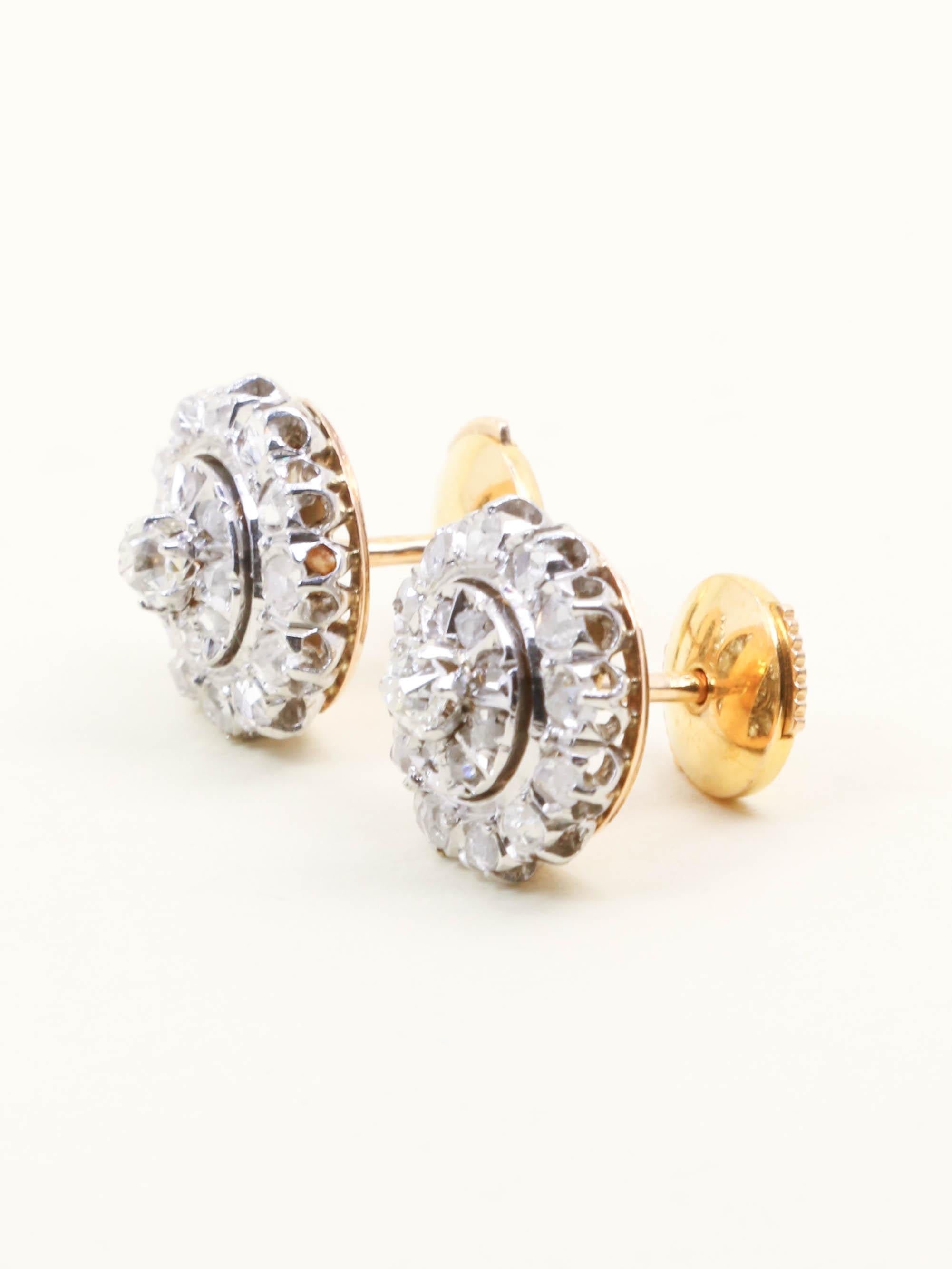Boucles d'oreilles marguerite diamants taille ancienne