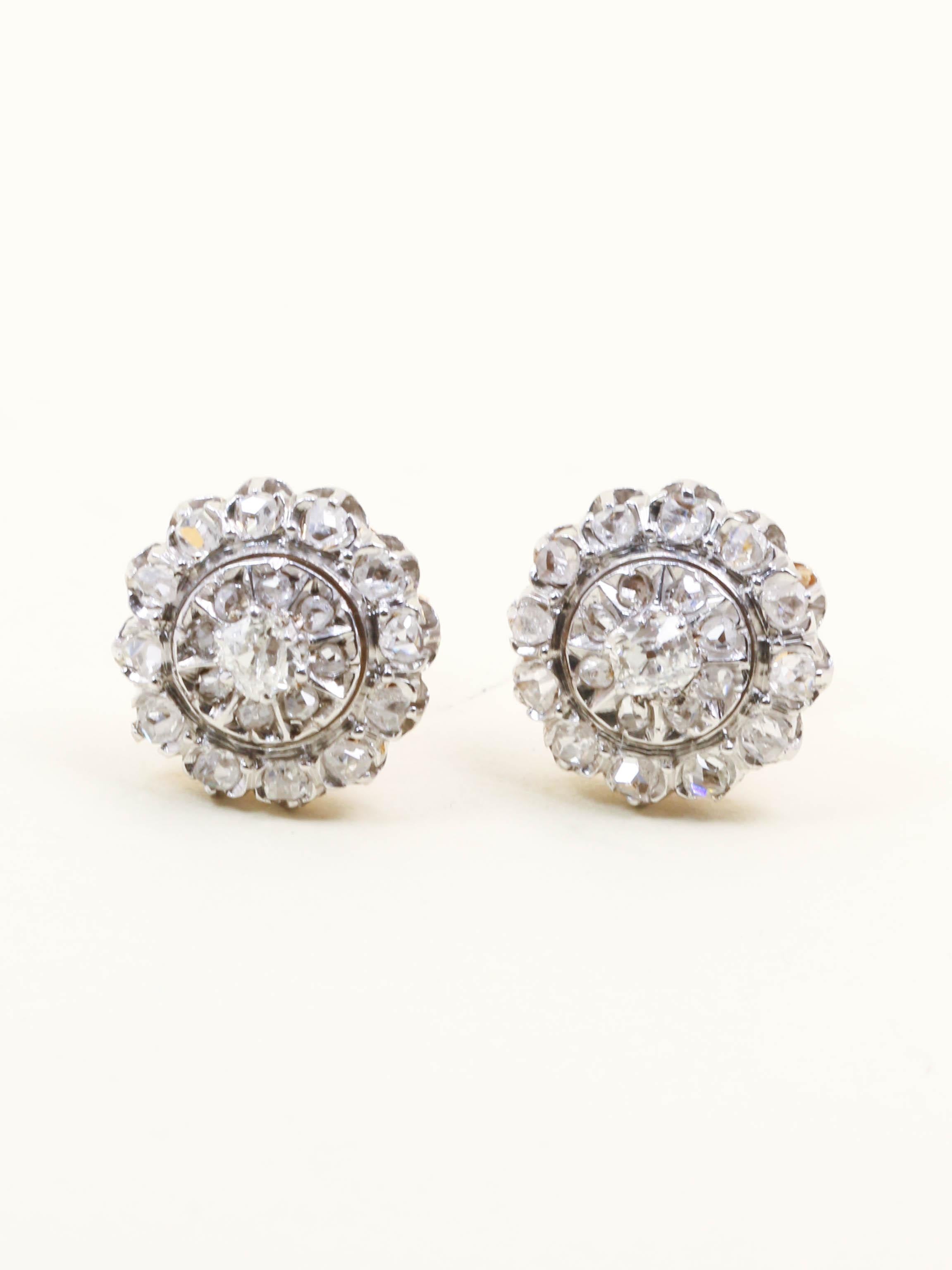 Boucles d'oreilles marguerite diamants taille ancienne