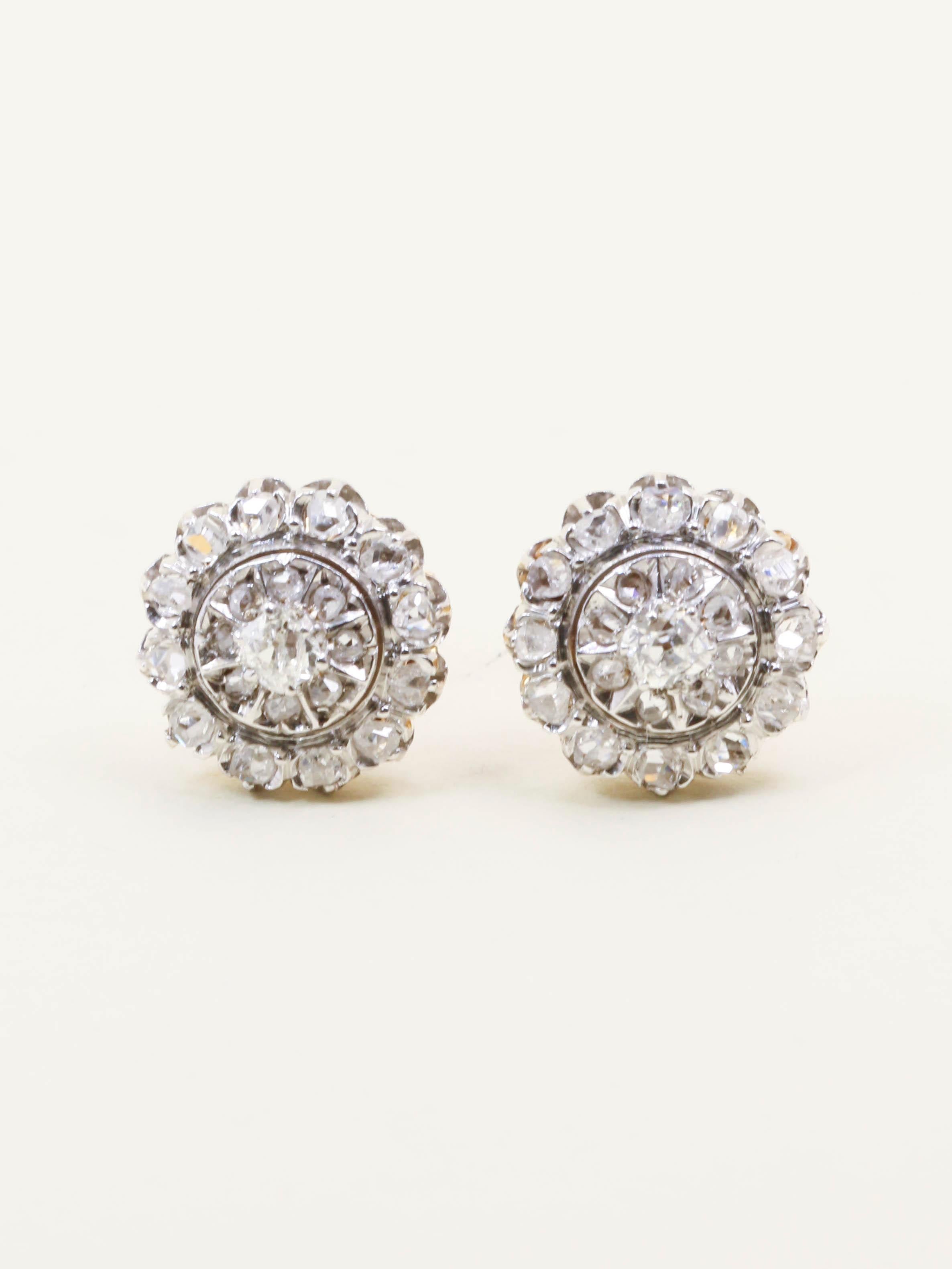 Boucles d'oreilles marguerite diamants taille ancienne