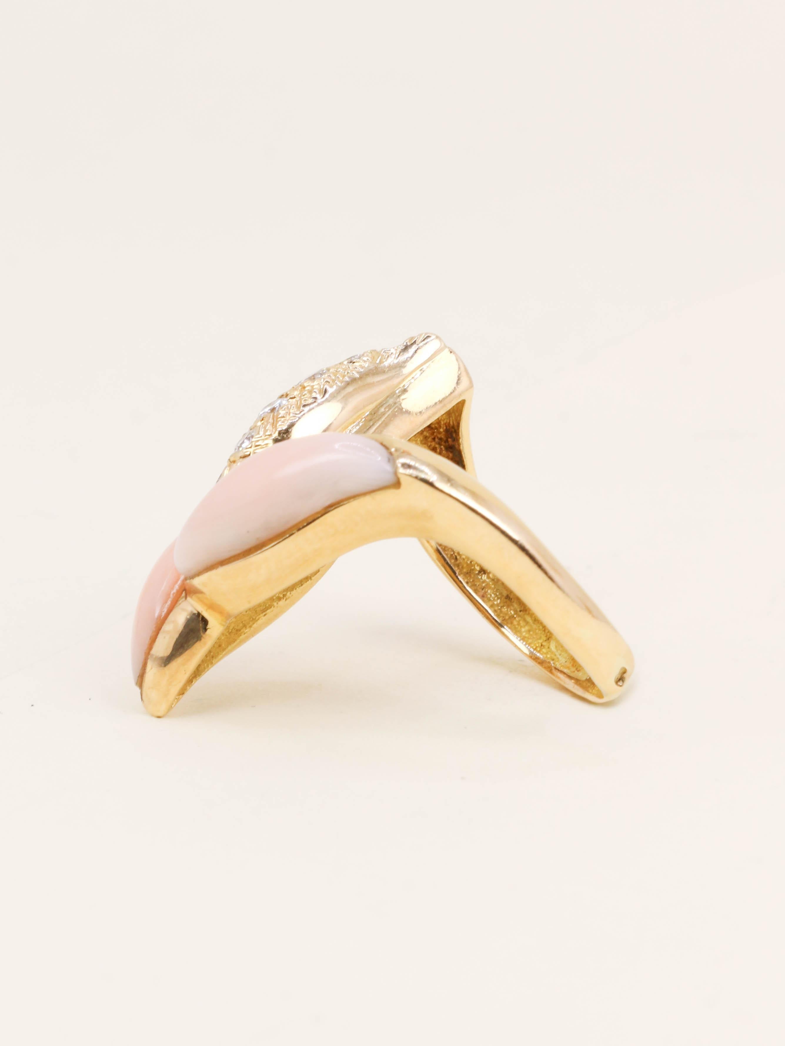 Bague or jaune corail peau d'ange diamants