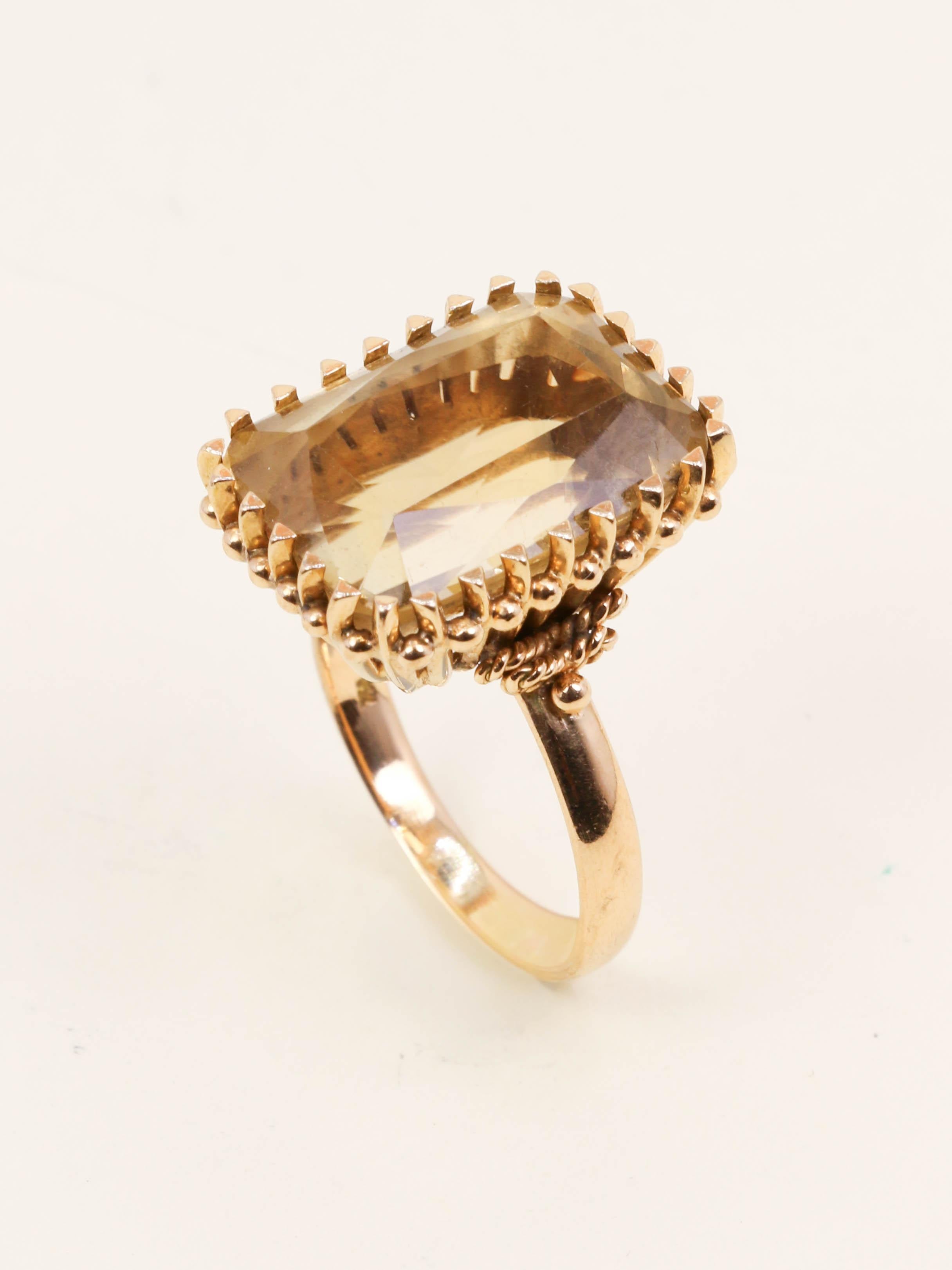 Bague cocktail or jaune citrine