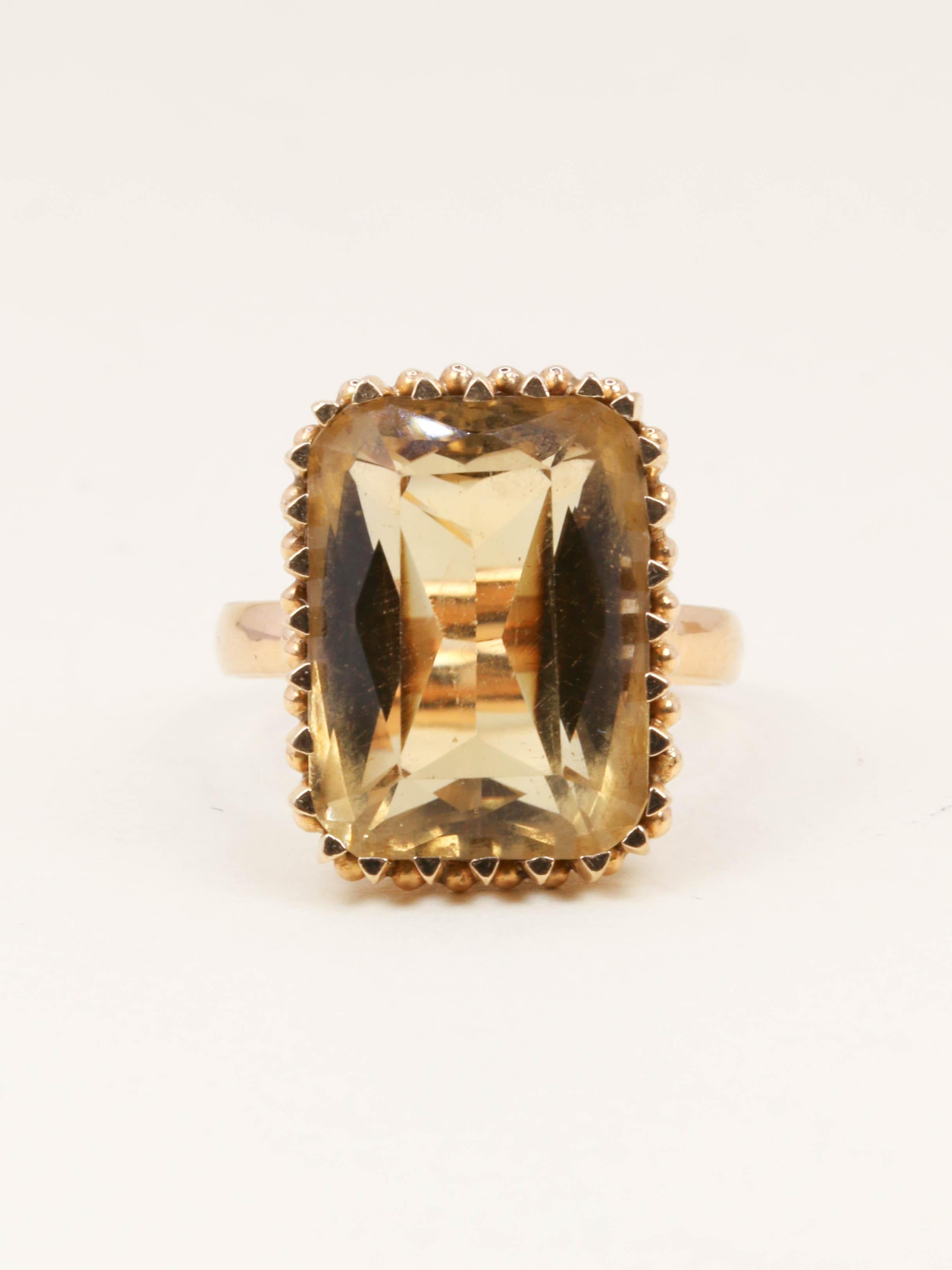 Bague cocktail or jaune citrine