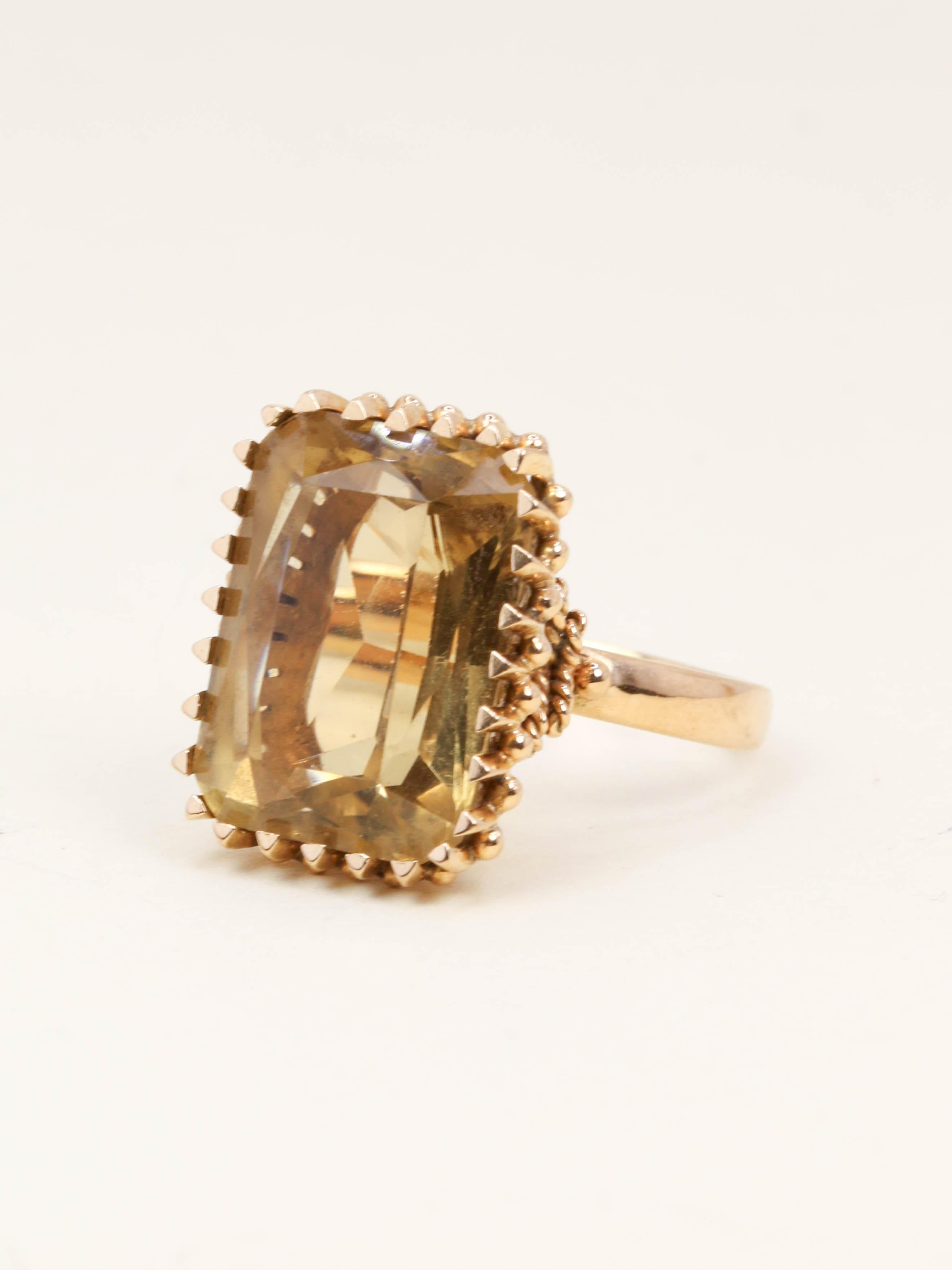 Bague cocktail or jaune citrine