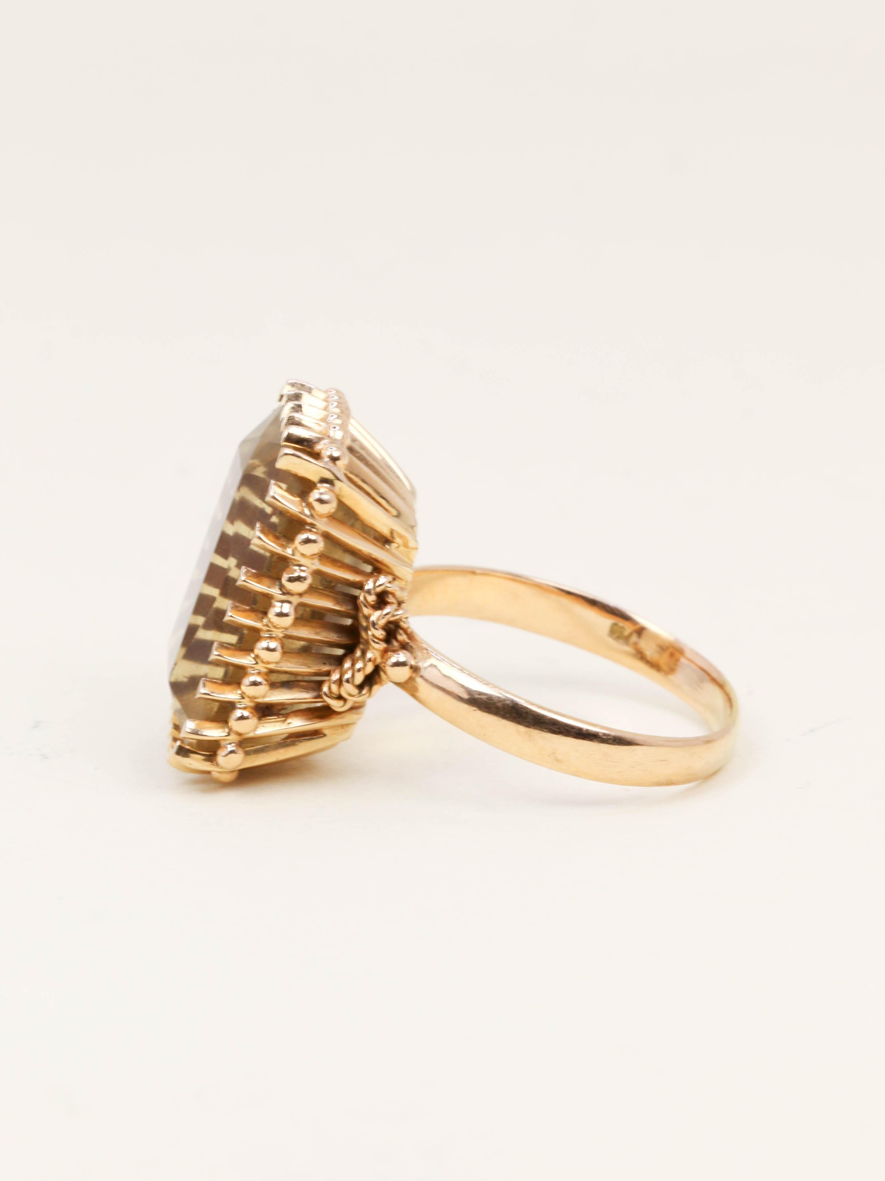 Bague cocktail or jaune citrine