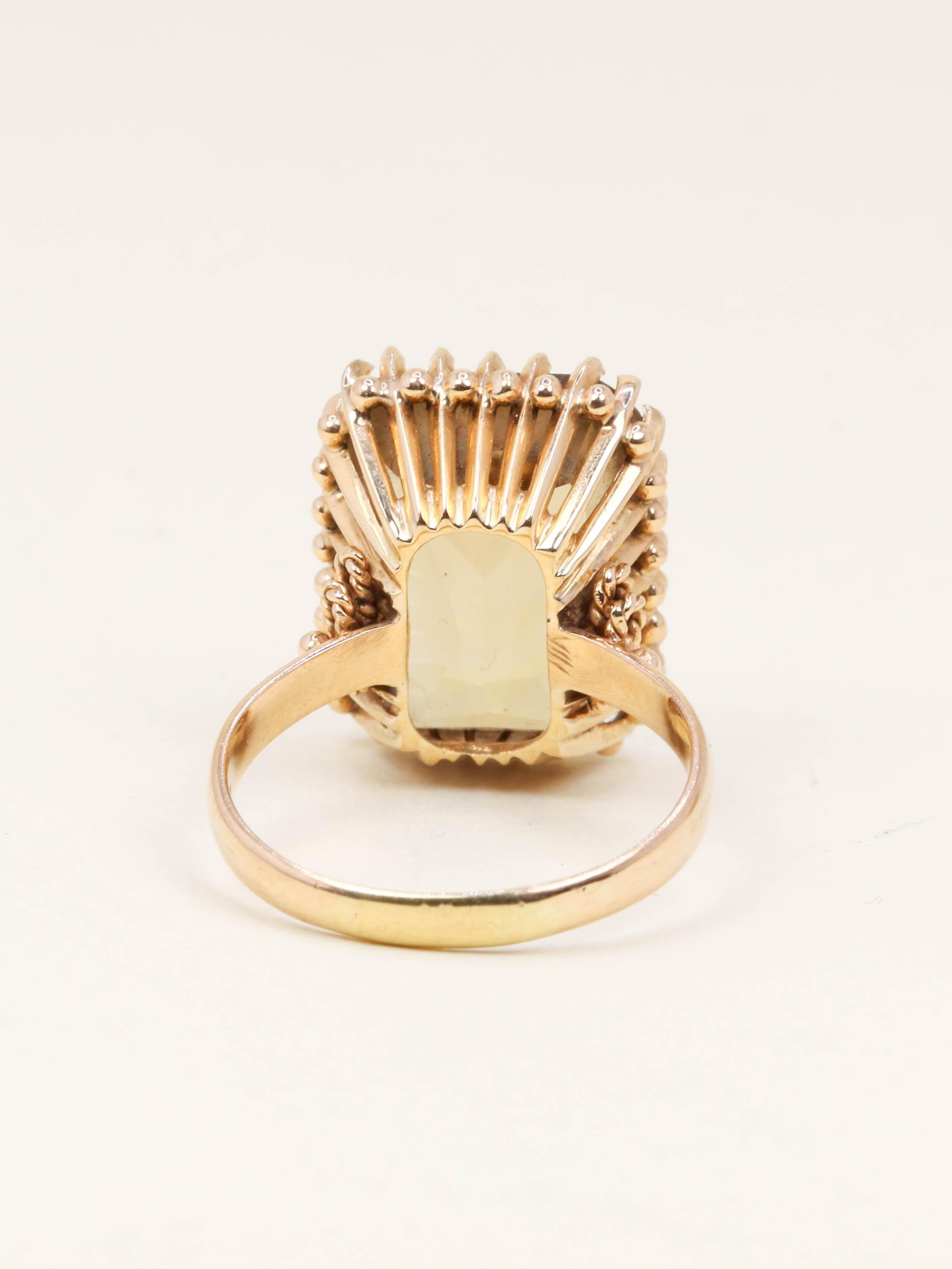 Bague cocktail or jaune citrine
