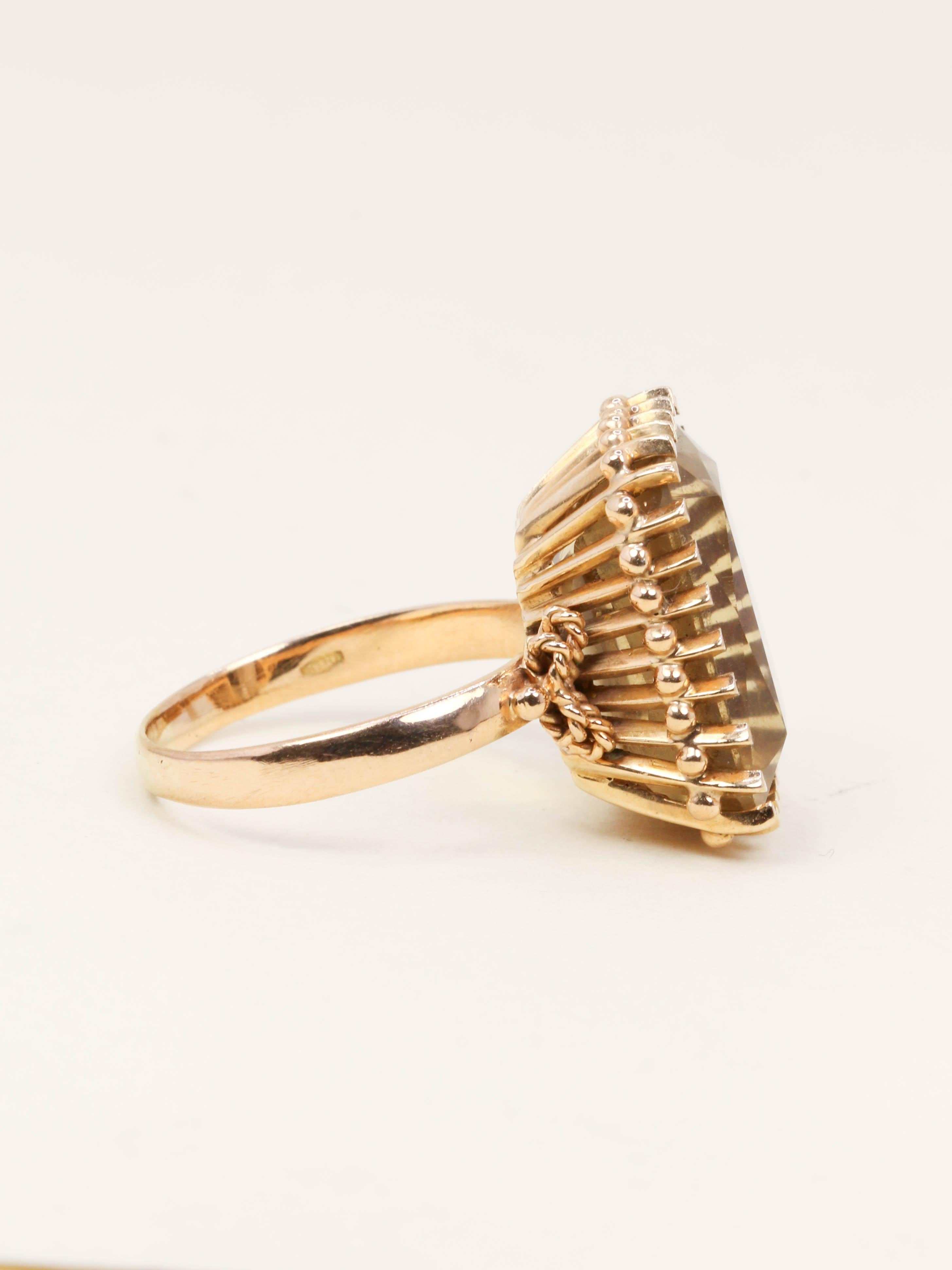 Bague cocktail or jaune citrine