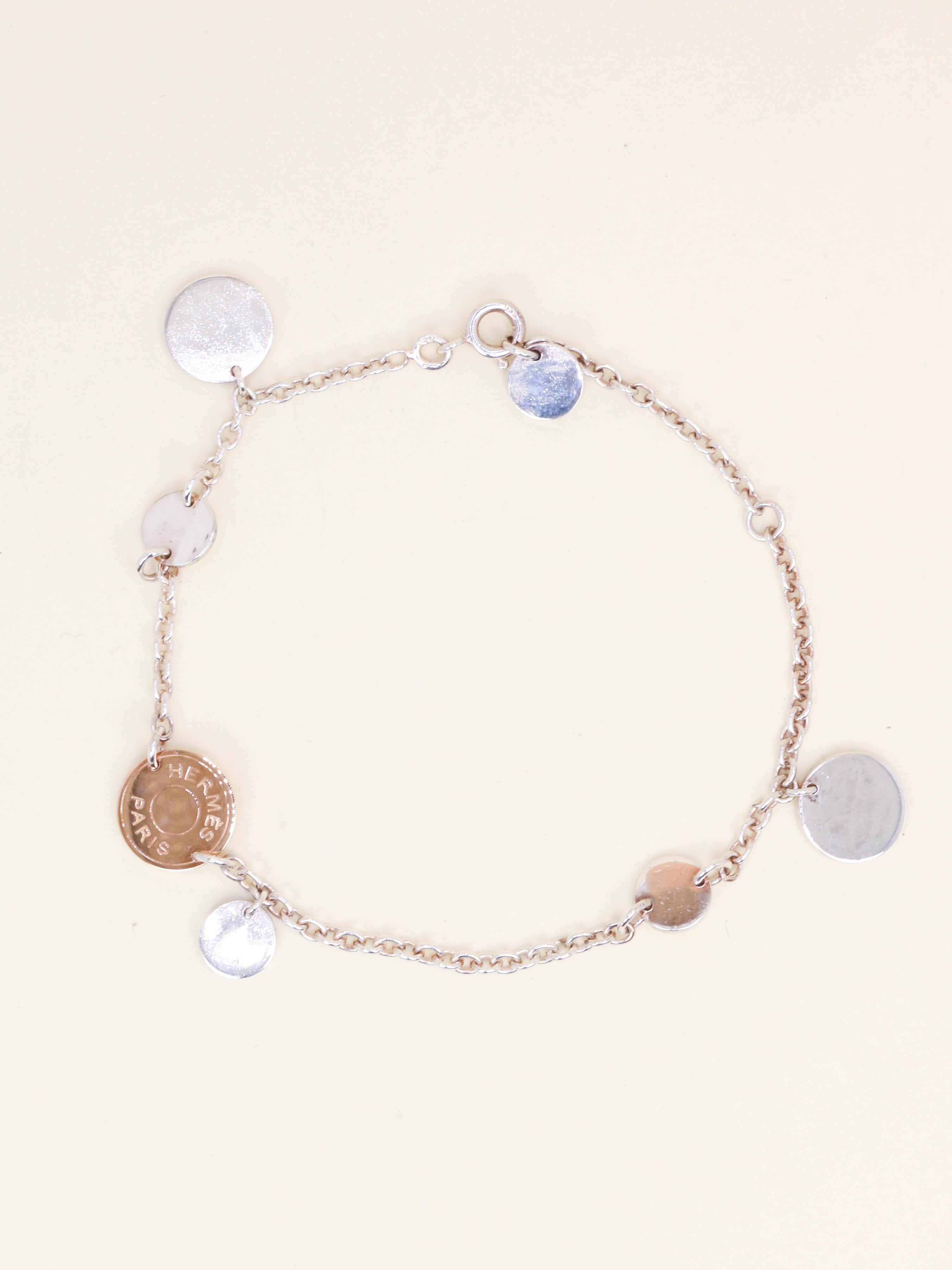 HERMES Bracelet Ex-libris argent or rose