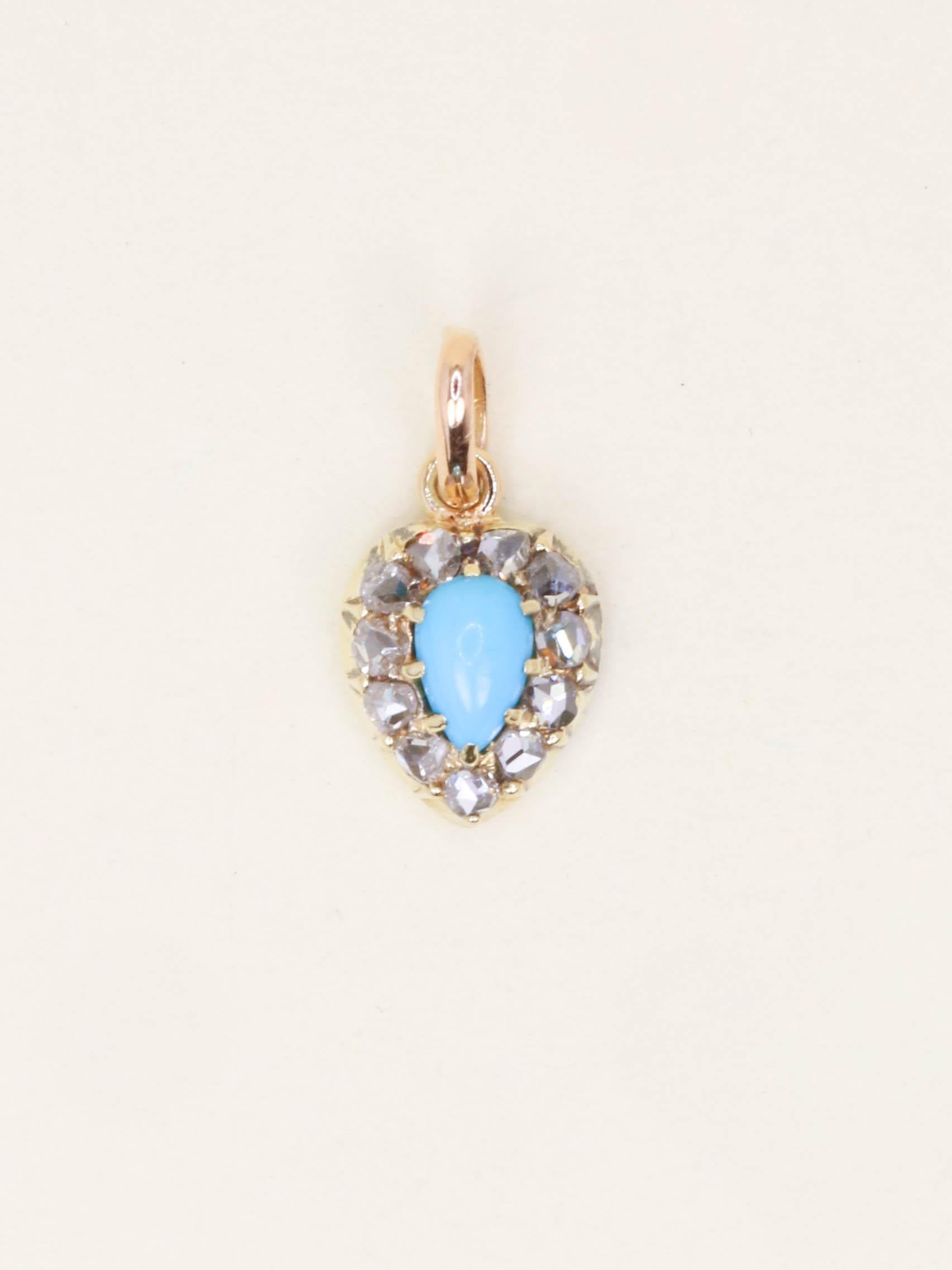 Pendentif poire or jaune turquoise diamants