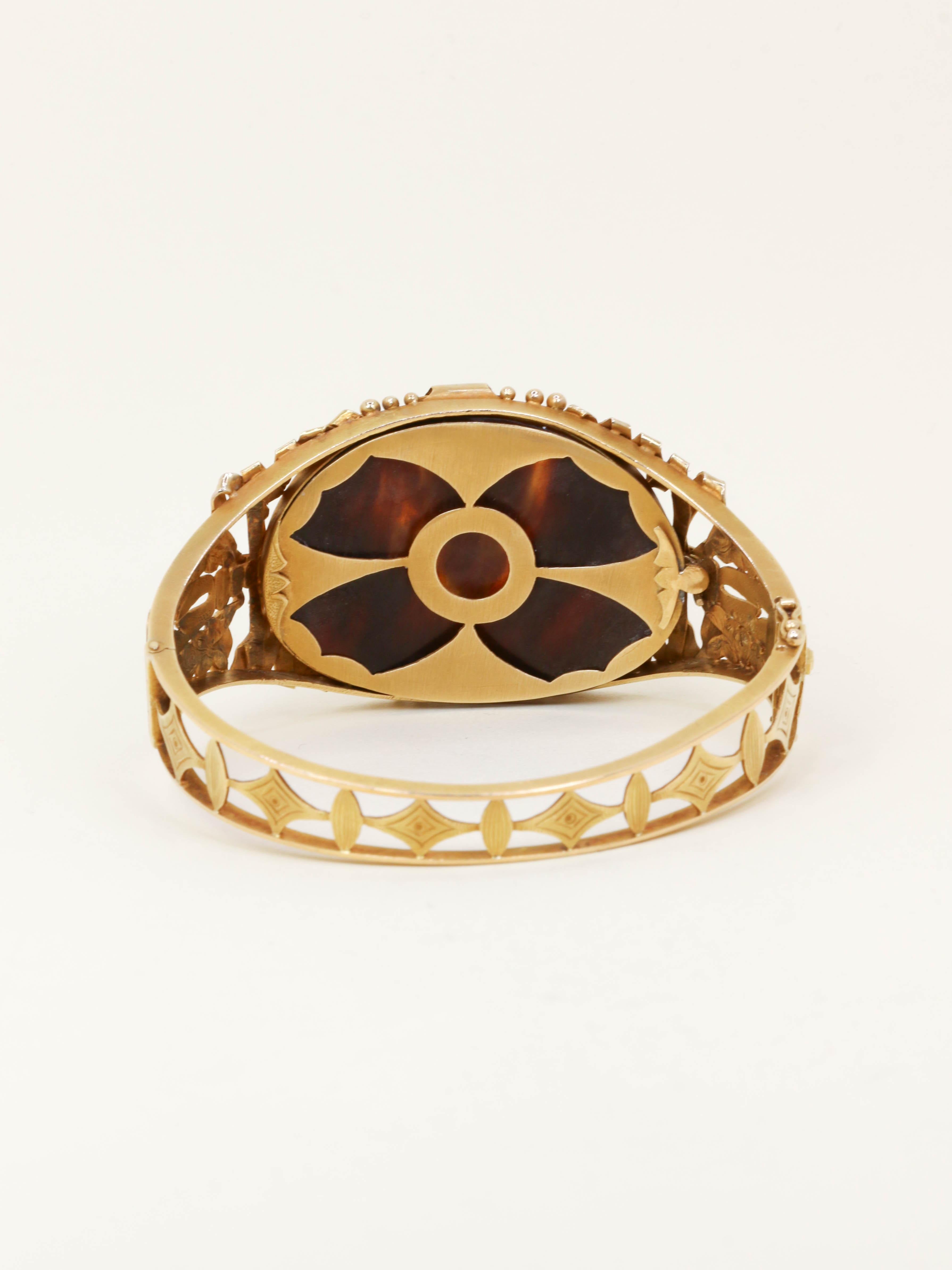 FUSET Y GRAU Bracelet camée Art Nouveau ivoire écaille diamant