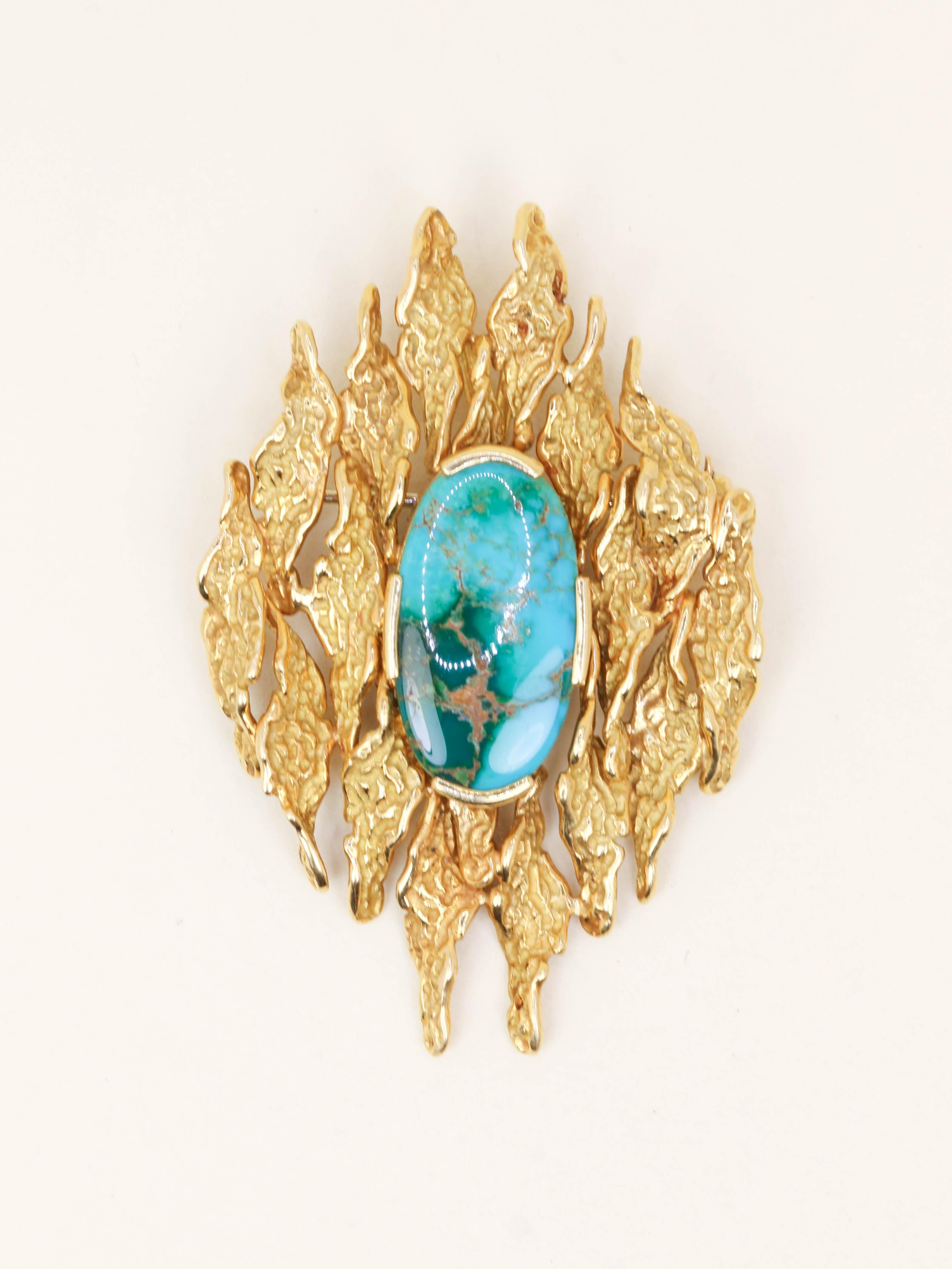 Broche Pendentif or jaune turquoise matrix