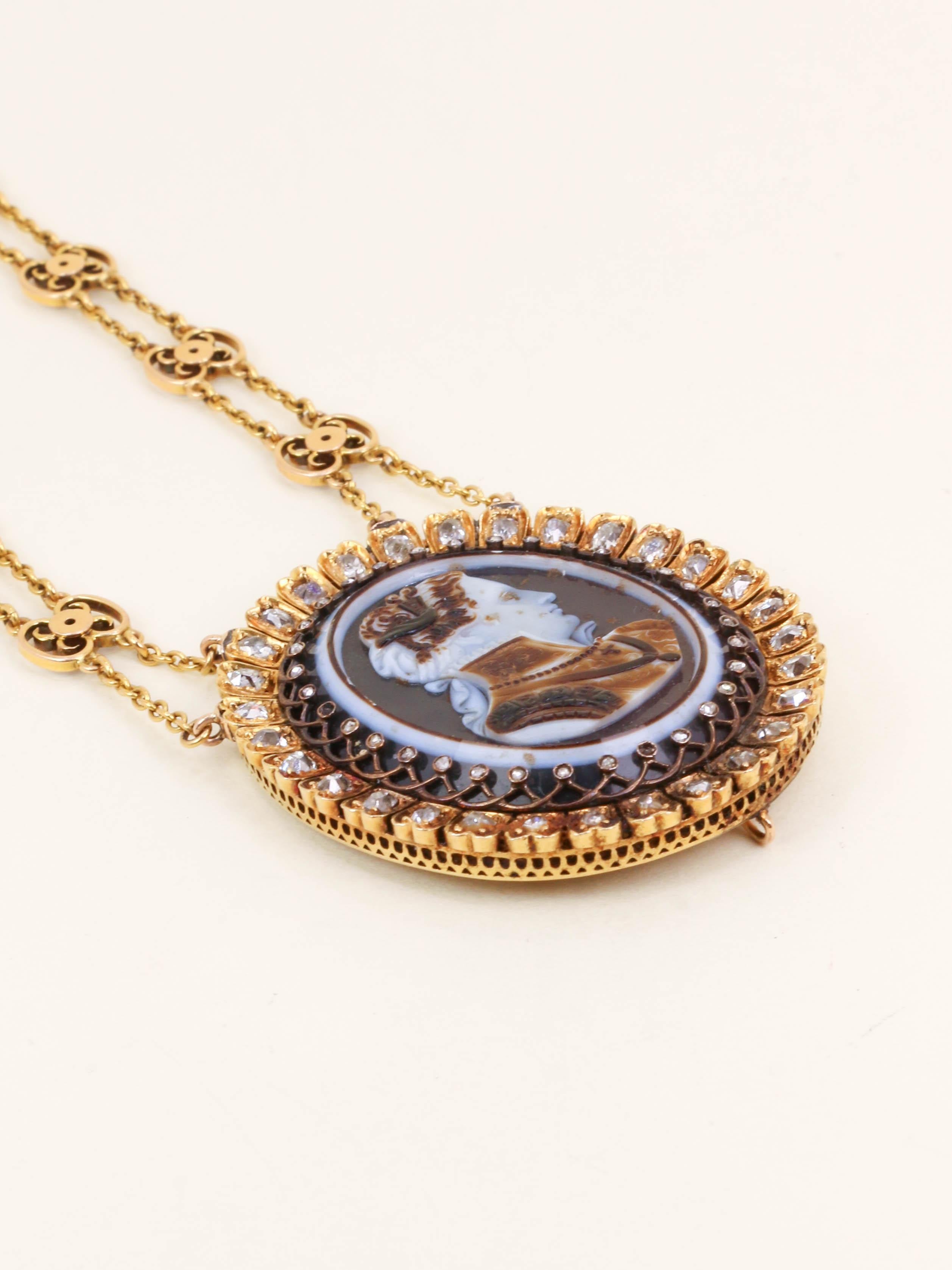 GEORGES BISSINGER Collier camée or jaune diamants