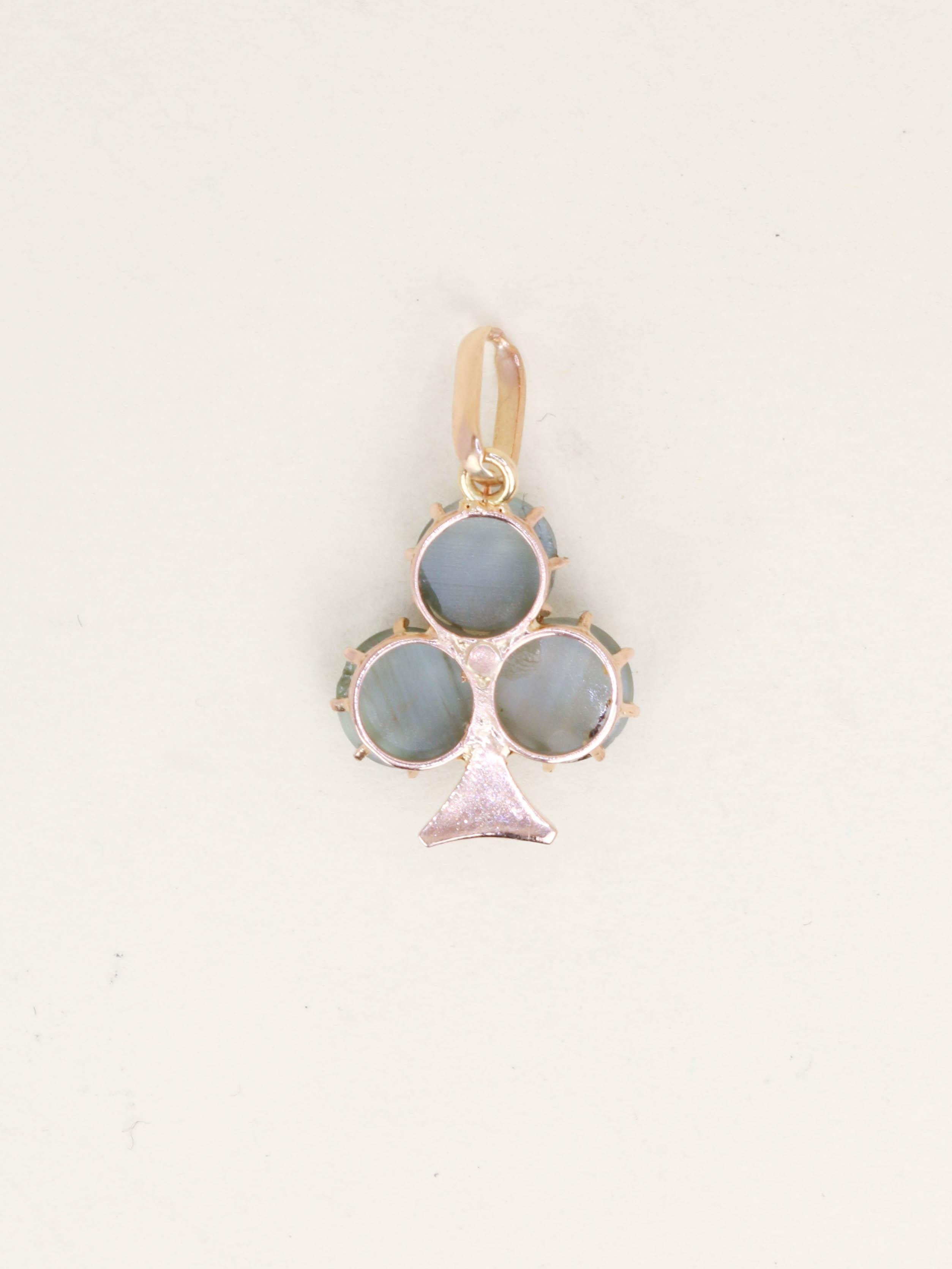 Pendentif trèfle ancien or rose quartz Oeil de Chat