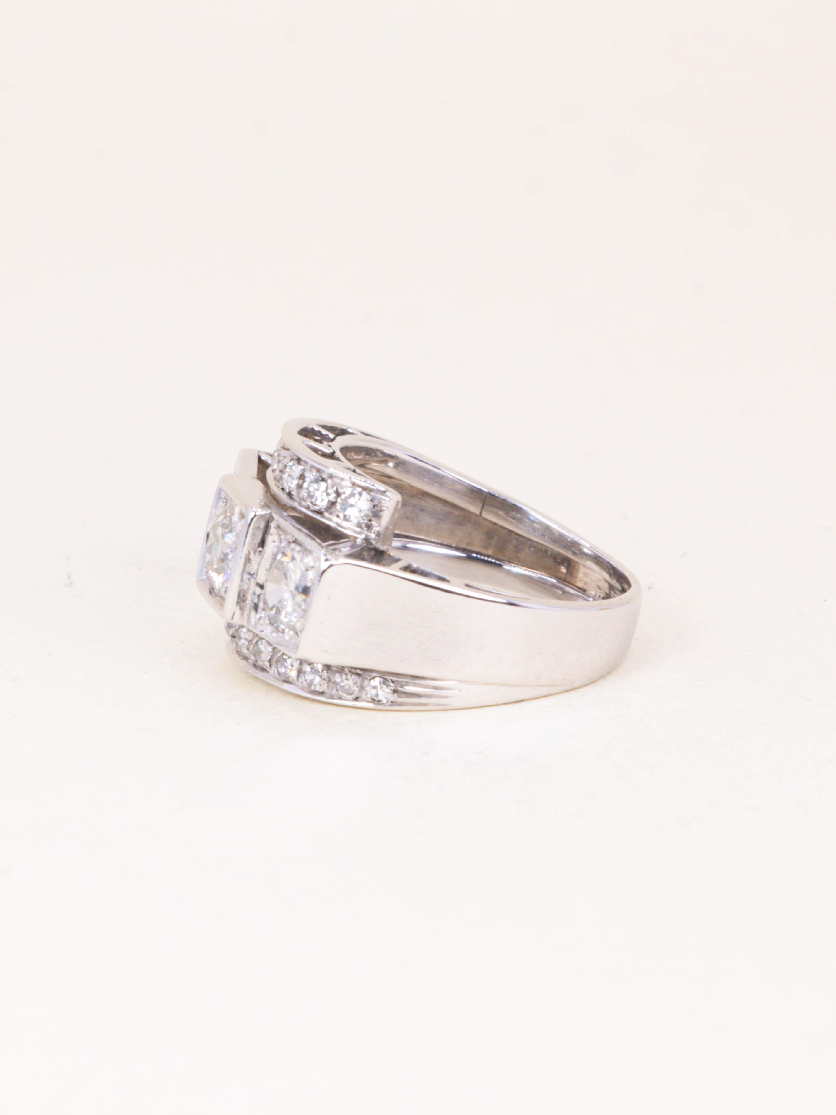 Bague géométrique or blanc diamants