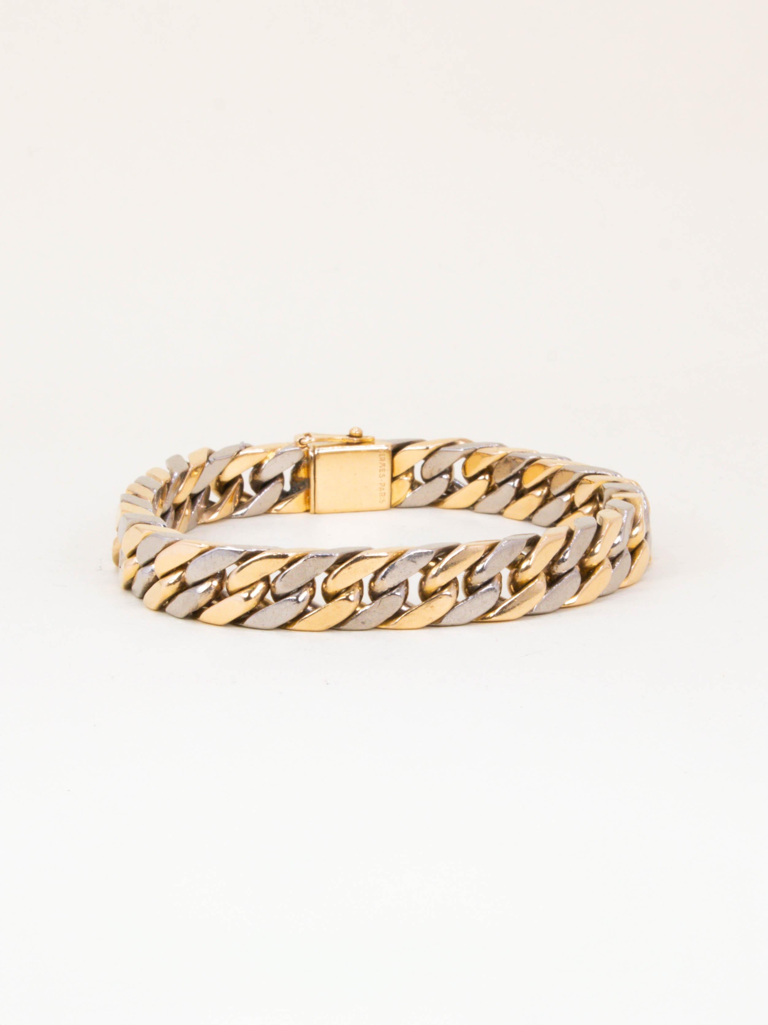 HERMES Bracelet vintage gourmette or jaune or blanc
