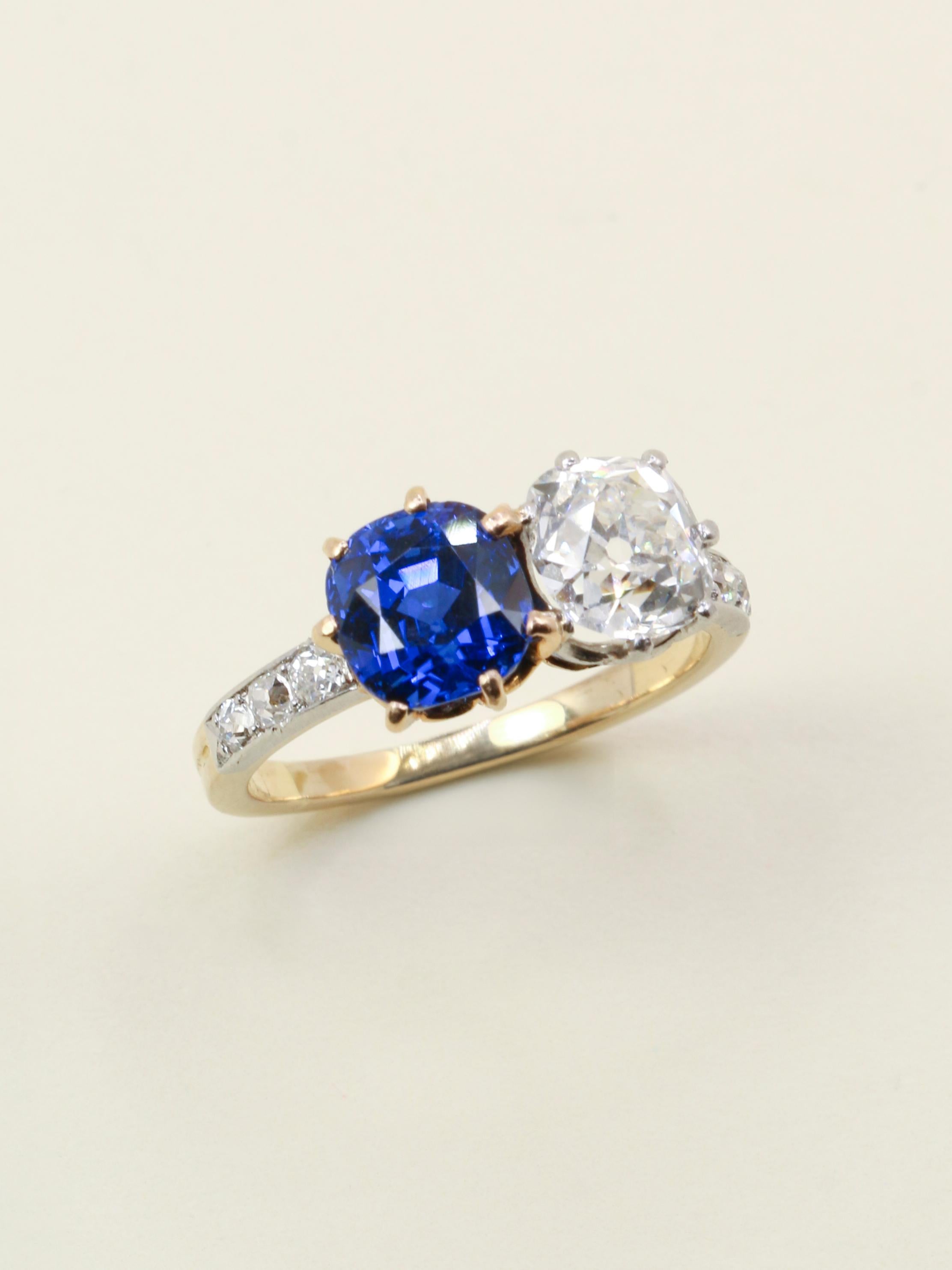 Bague toi et moi saphir diamant taille ancienne