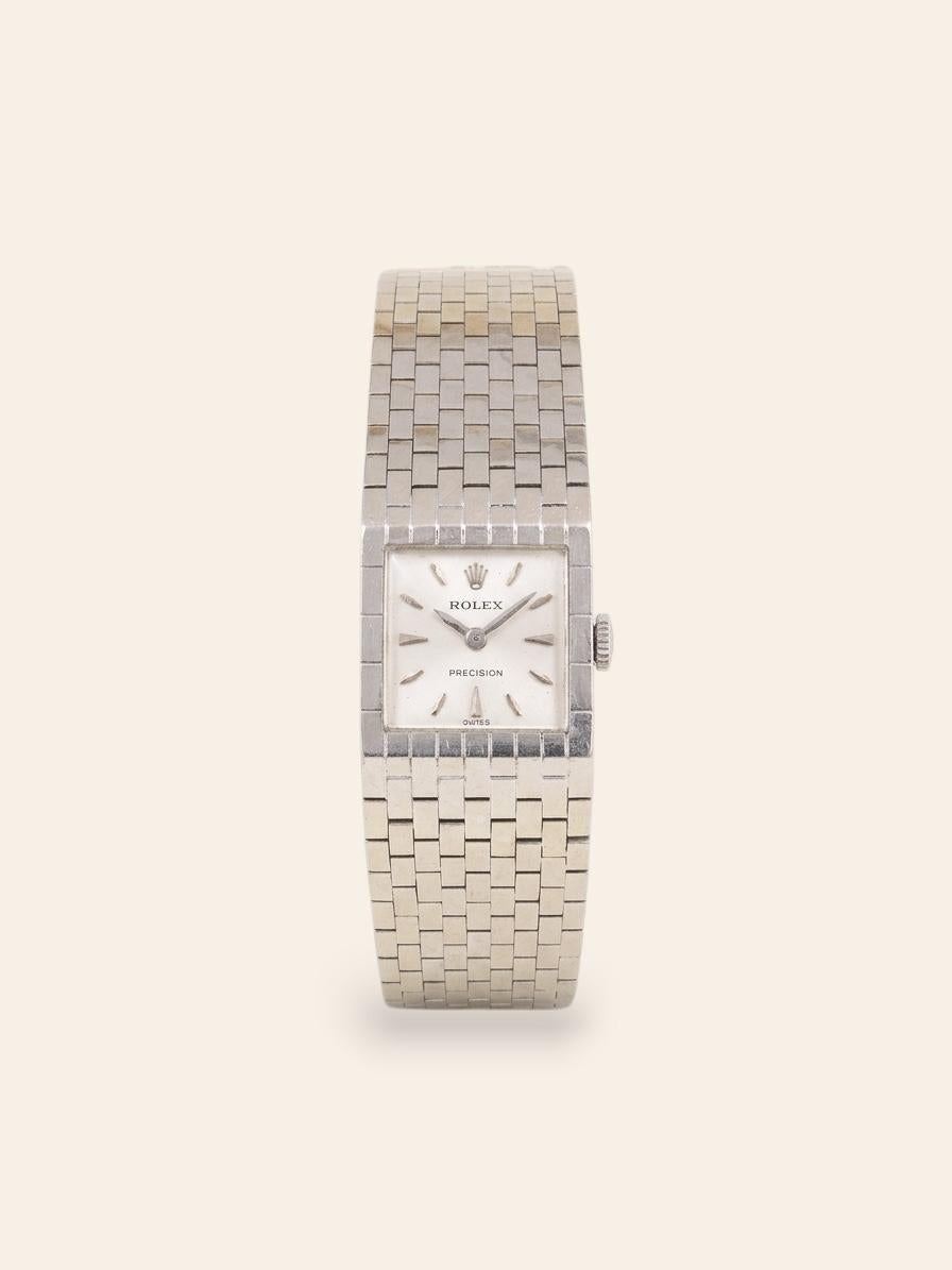Montre ROLEX vintage Precision 8209 Bracelet ceinture or blanc