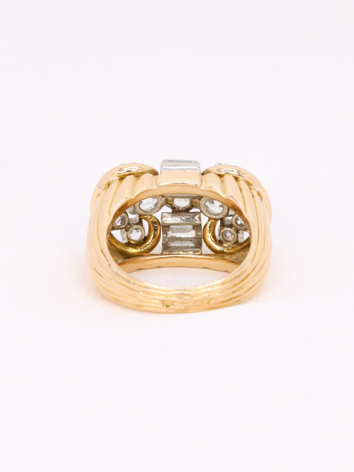 Bague godrons vintage or jaune diamants