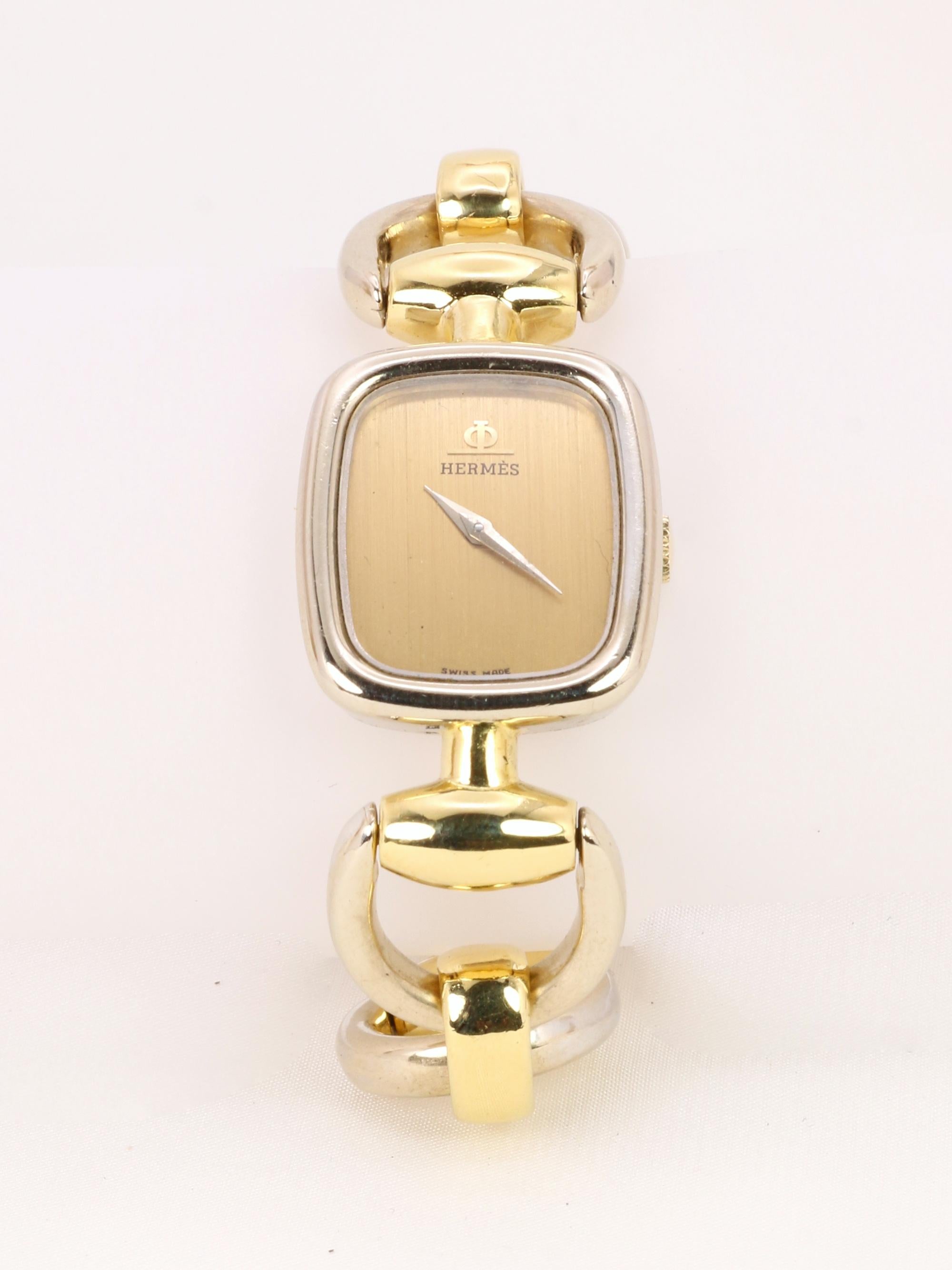 HERMES Montre vintage Mors or jaune or blanc