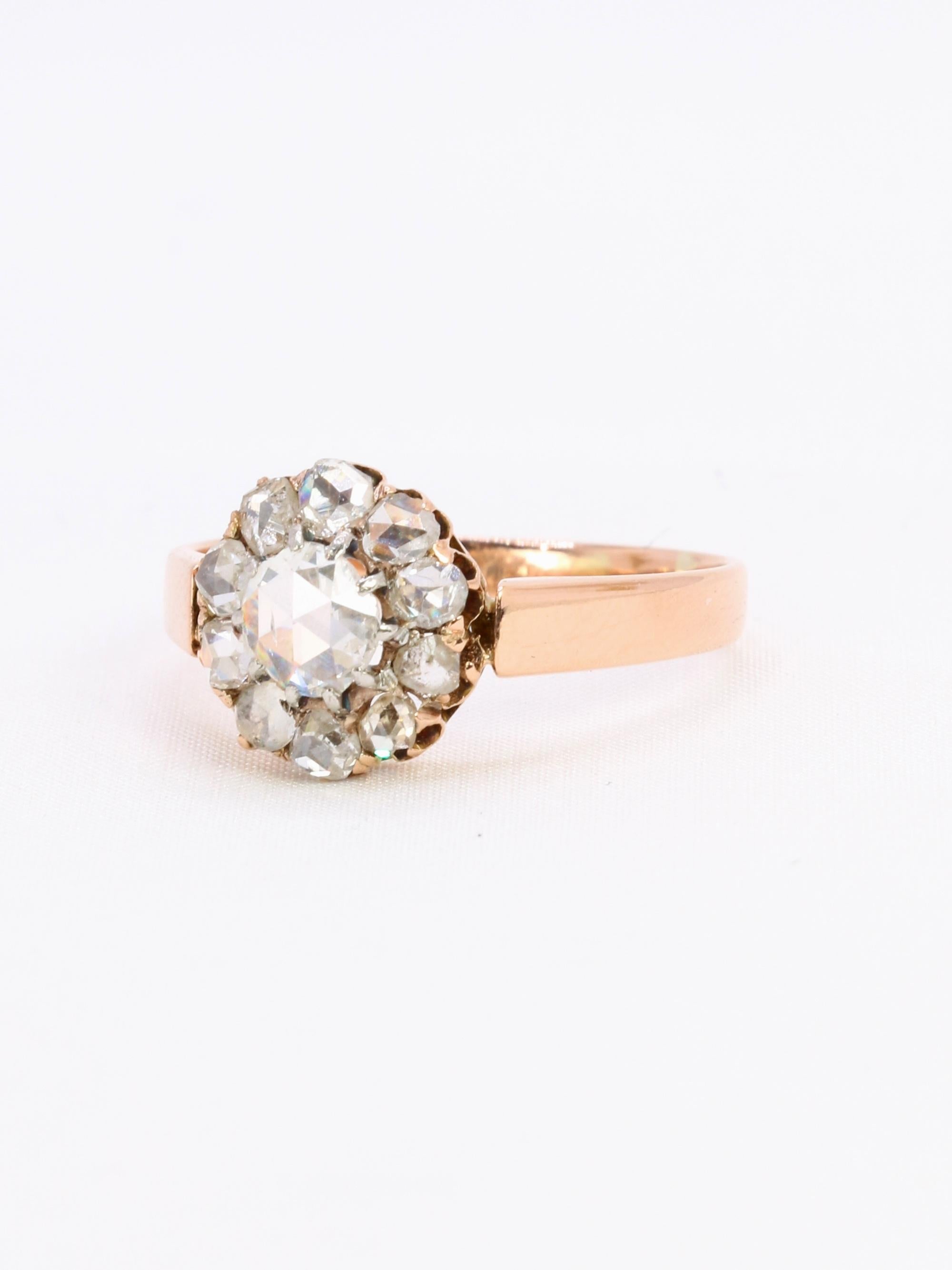 Bague marguerite or rose diamants taille rose 0.7 carat