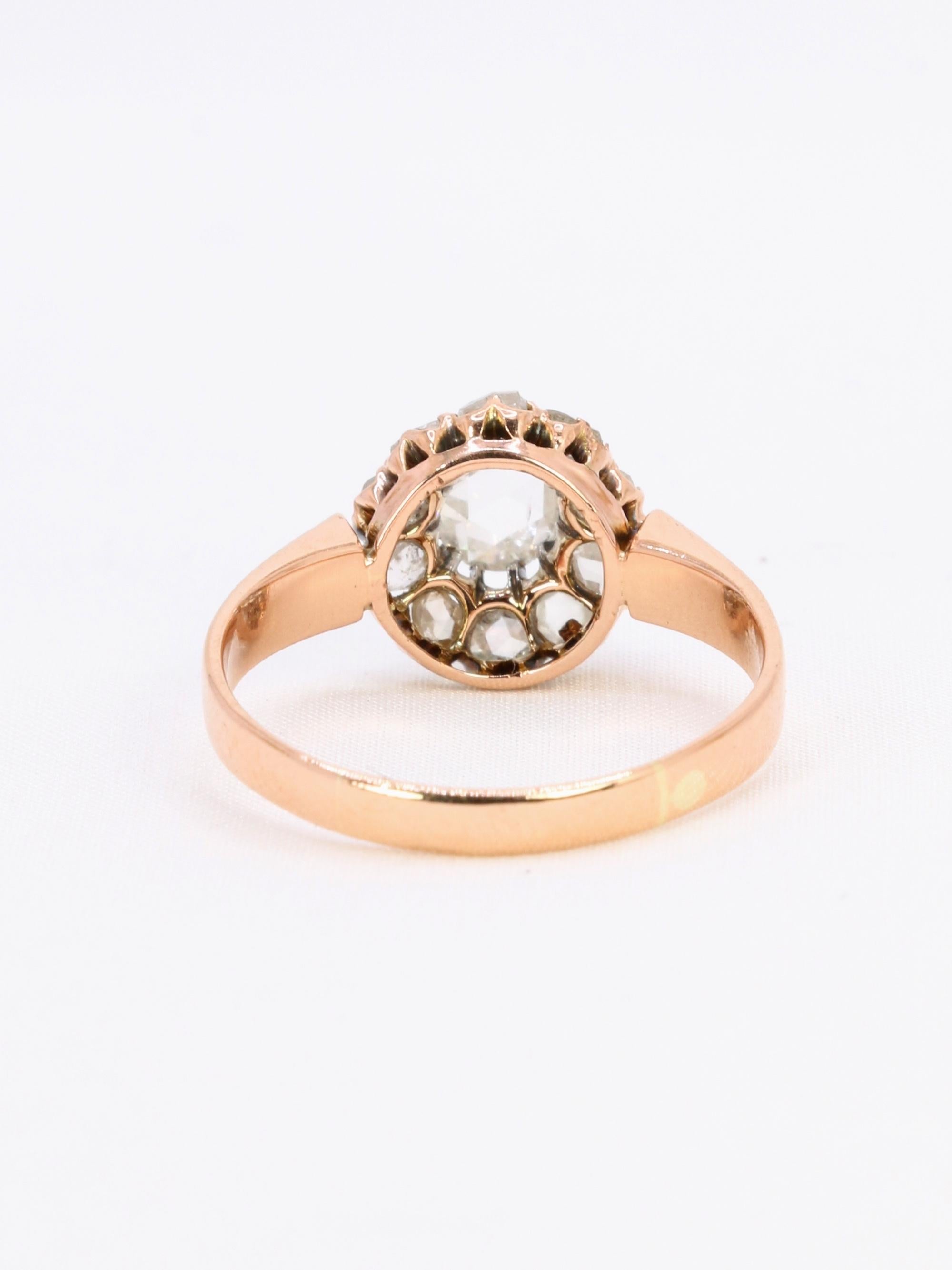 Bague marguerite or rose diamants taille rose 0.7 carat