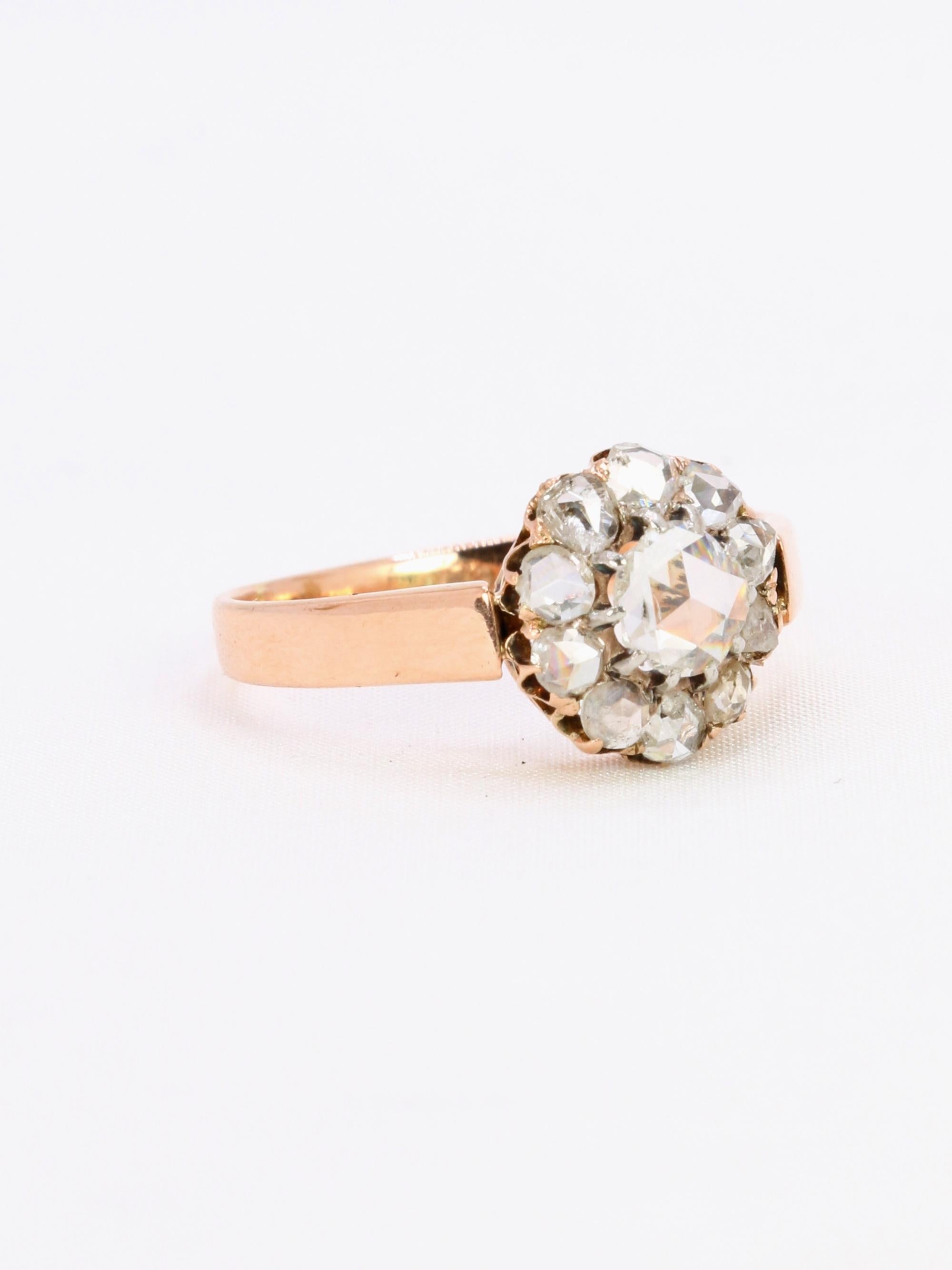 Bague marguerite or rose diamants taille rose 0.7 carat