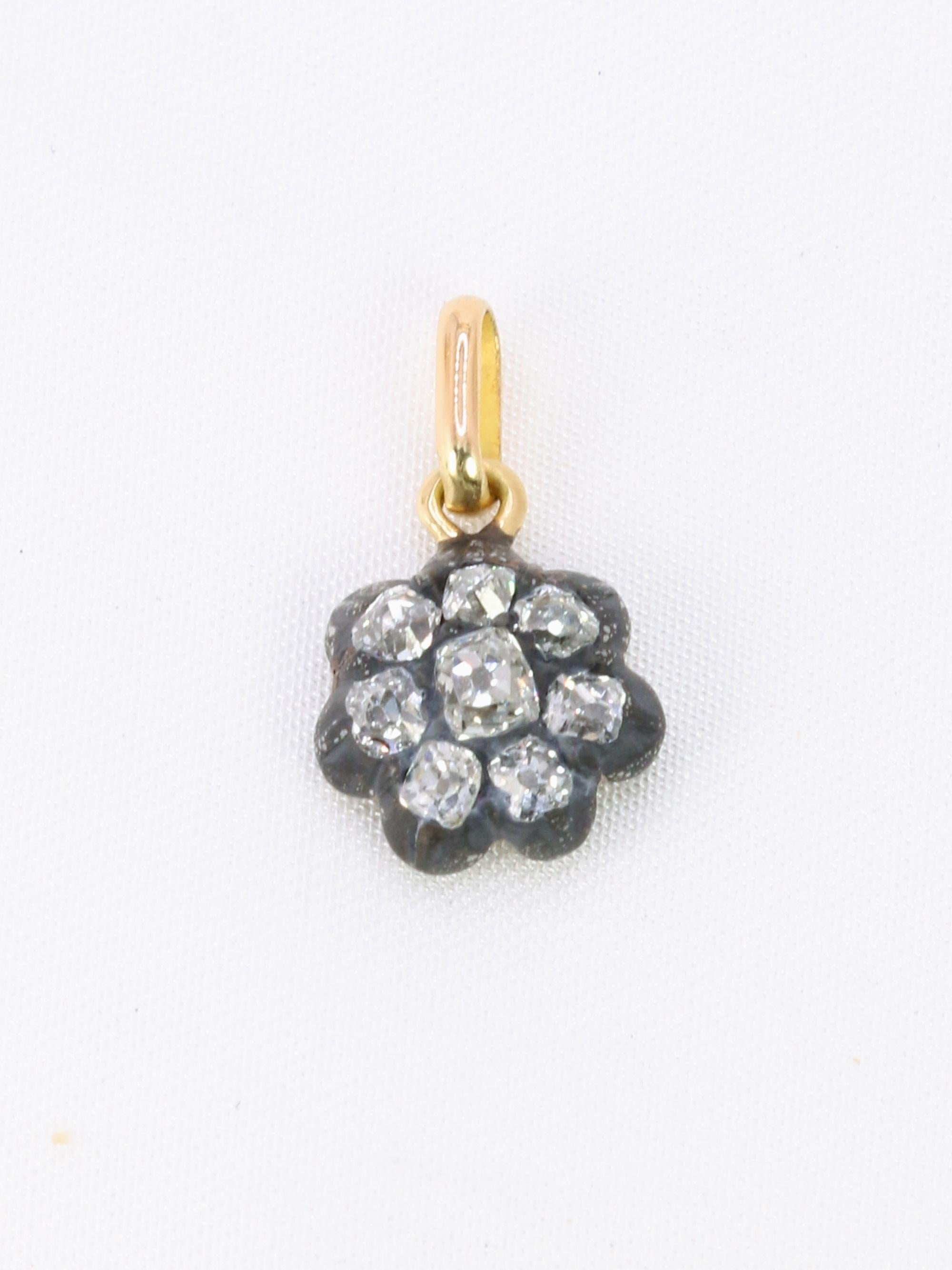 Pendentif fleur Napoleon III or argent diamants taille ancienne
