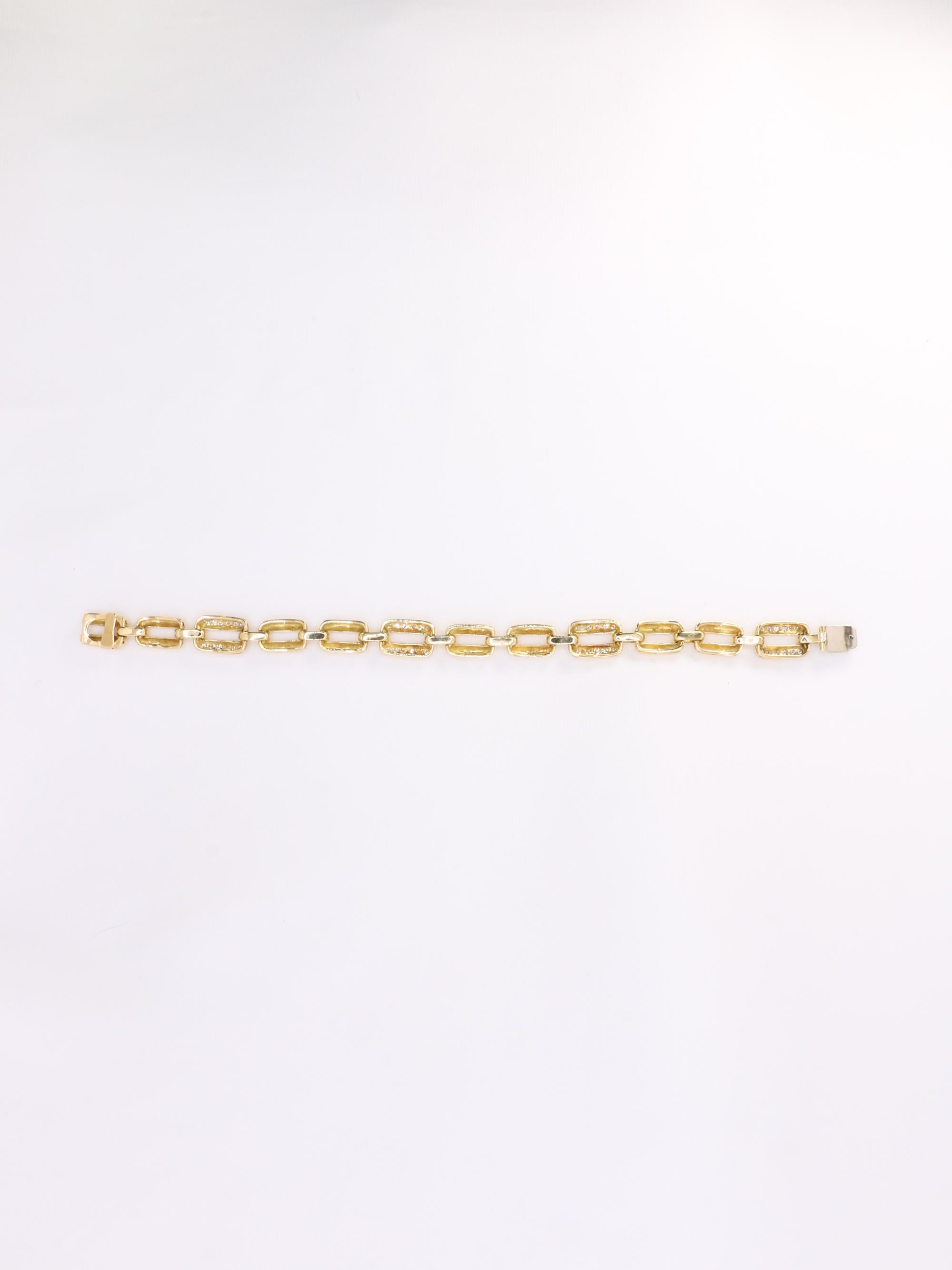Bracelet vintage maille rectangle or jaune diamants