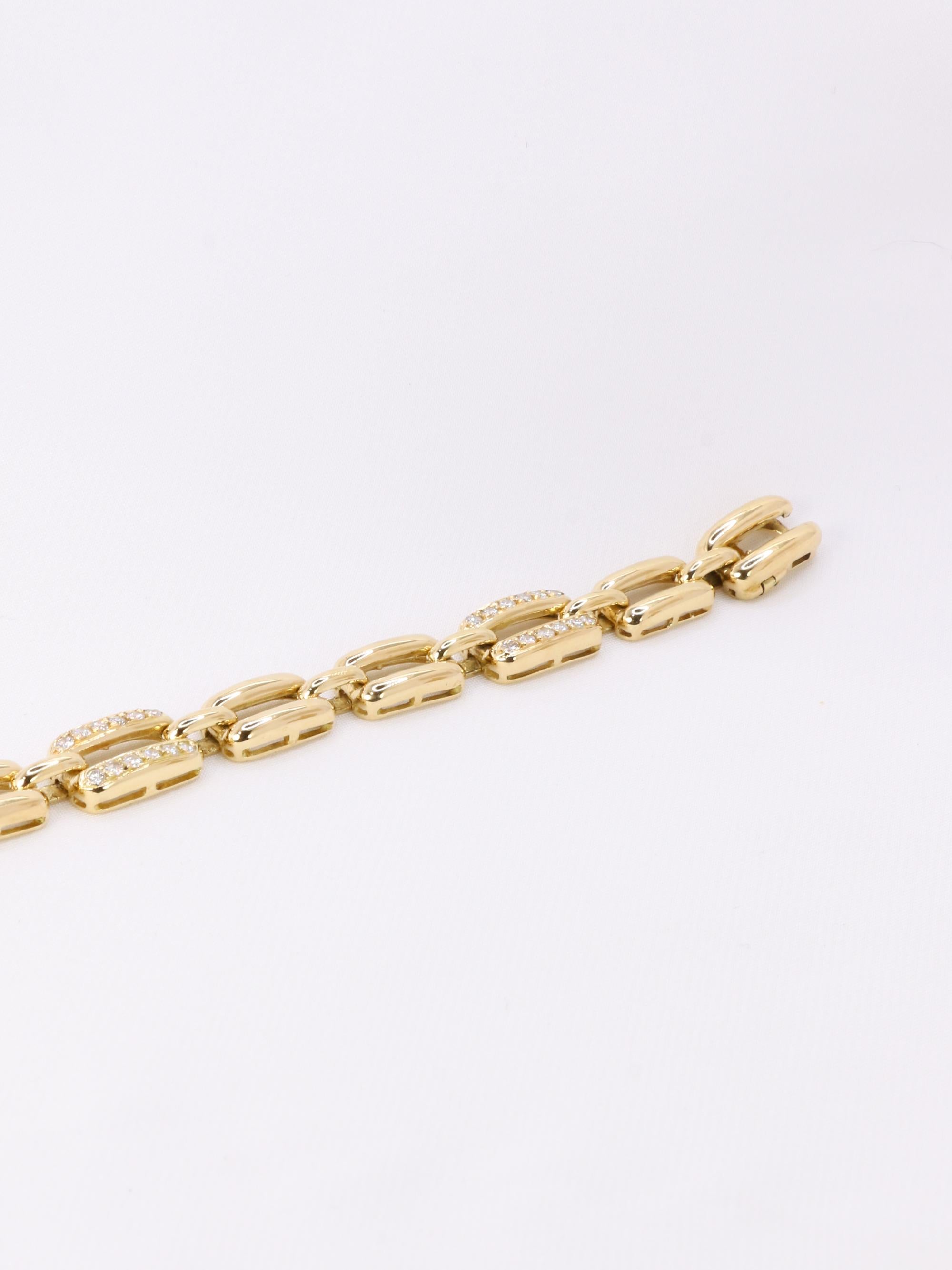 Bracelet vintage maille rectangle or jaune diamants