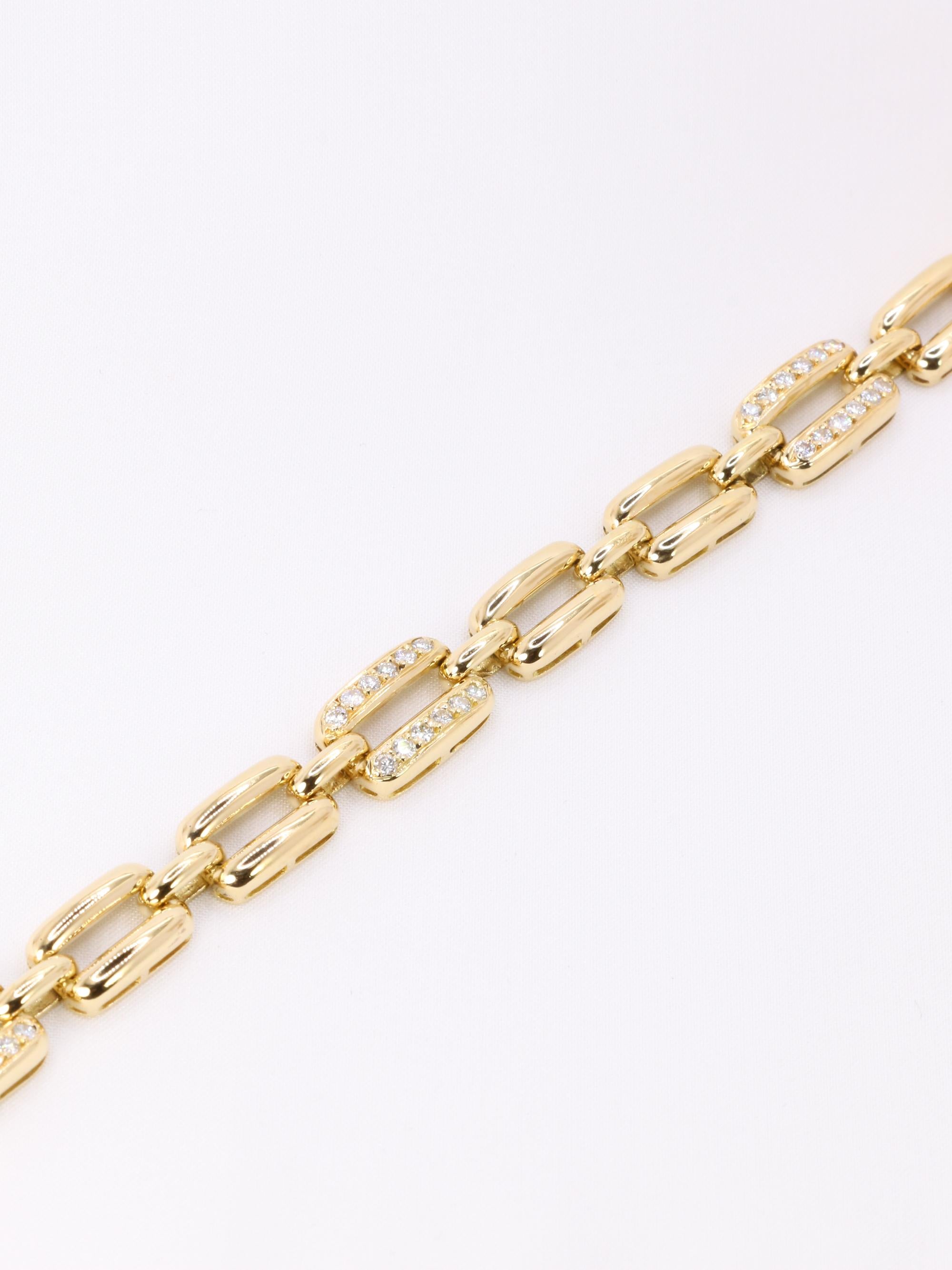 Bracelet vintage maille rectangle or jaune diamants