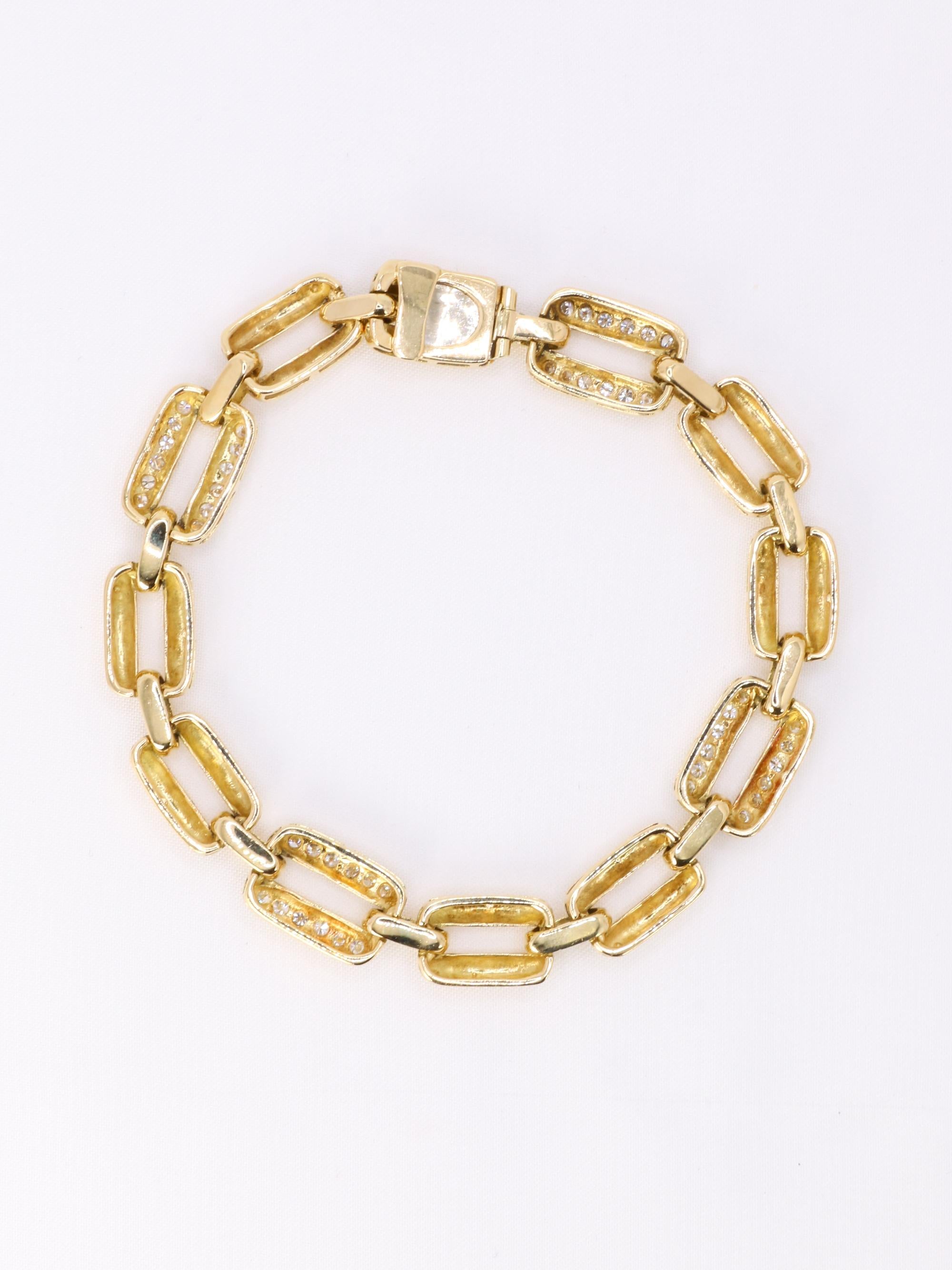 Bracelet vintage maille rectangle or jaune diamants